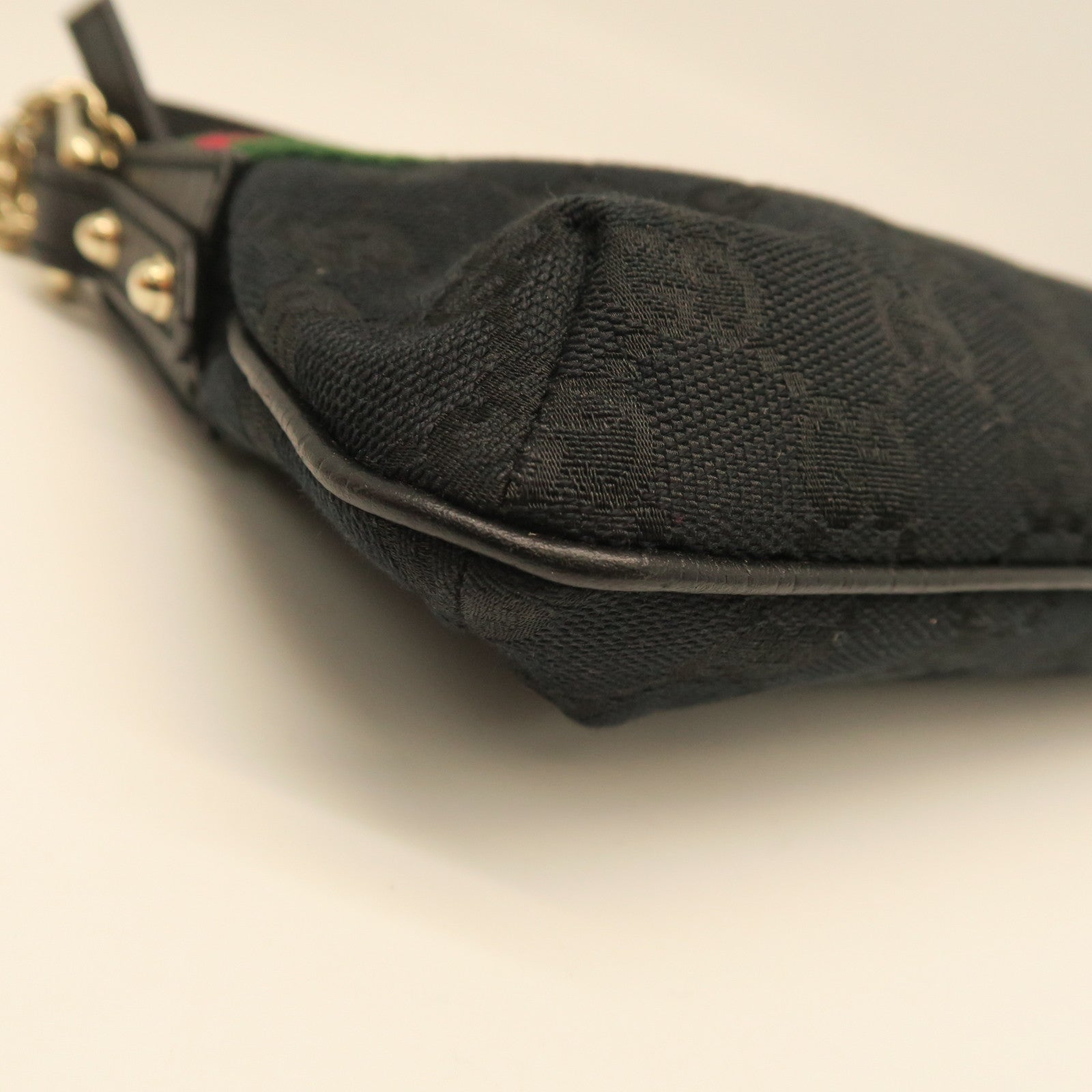 GUCCI Canvas Pouch Shoulder Gold Buckle Shoulder Bag Black