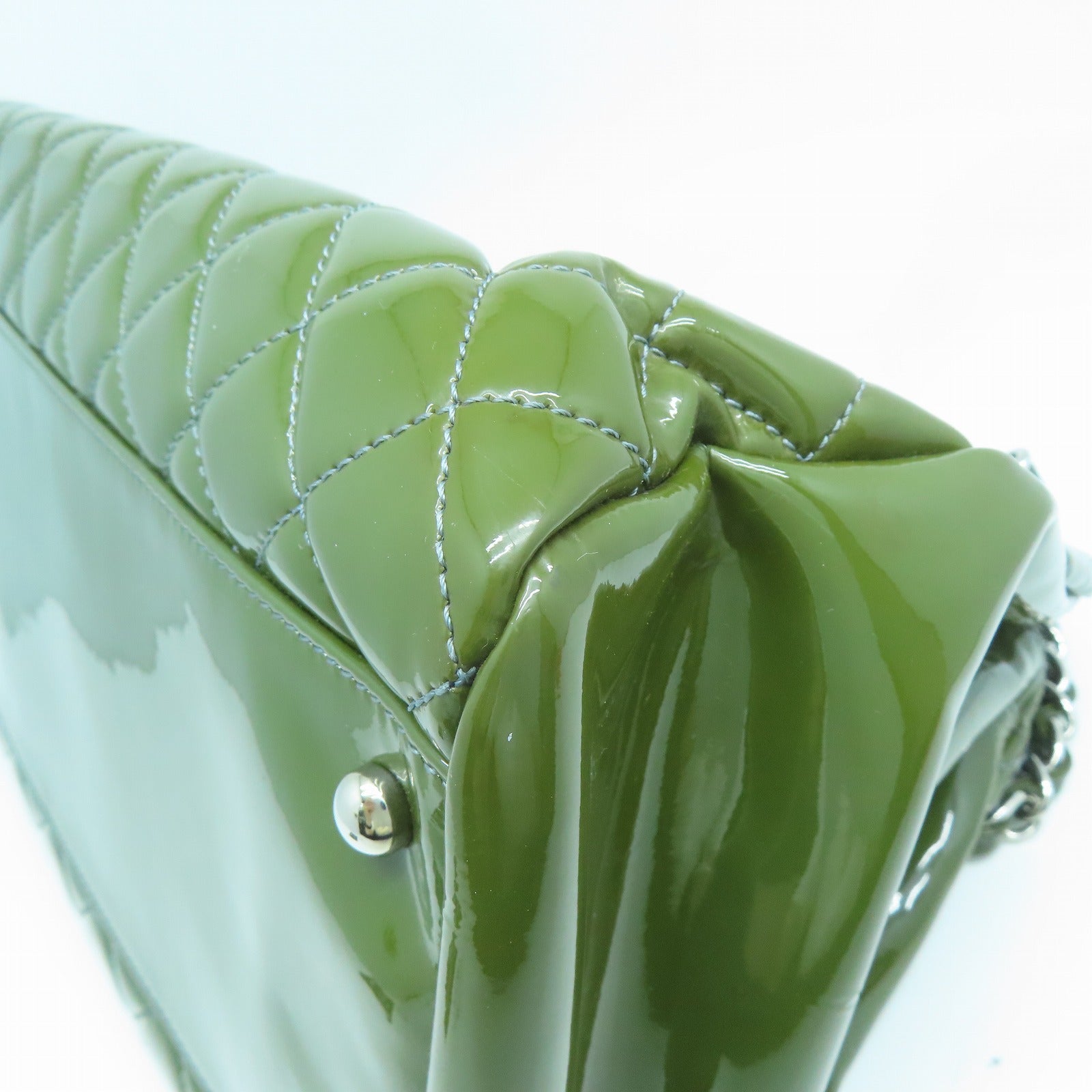 CHANEL 菱格漆皮皮革Chain Shoulder銀扣鏈帶肩背袋綠色