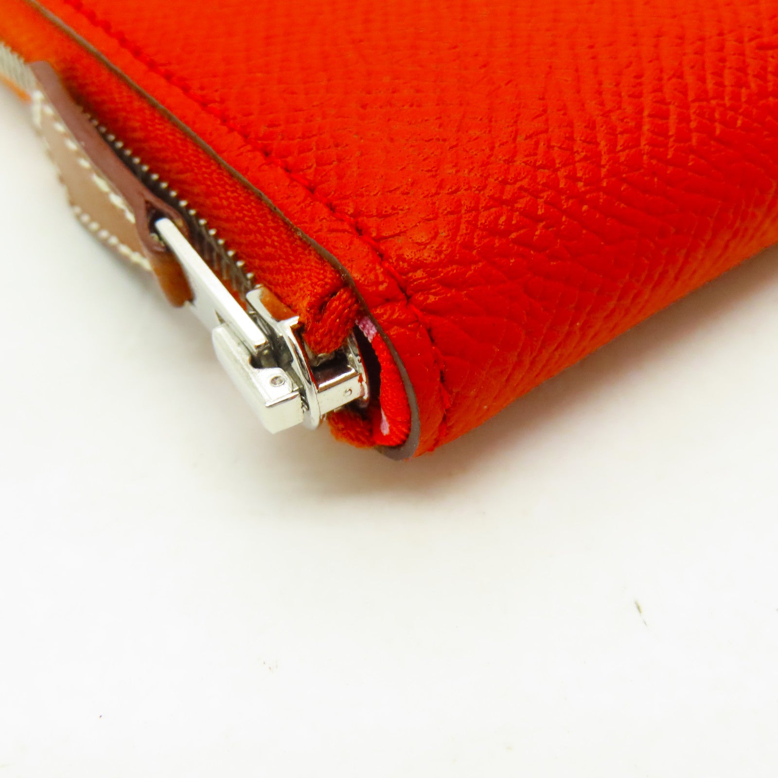 HERMES Epsom皮革Silk'In Compact銀扣錢包火焰橘色