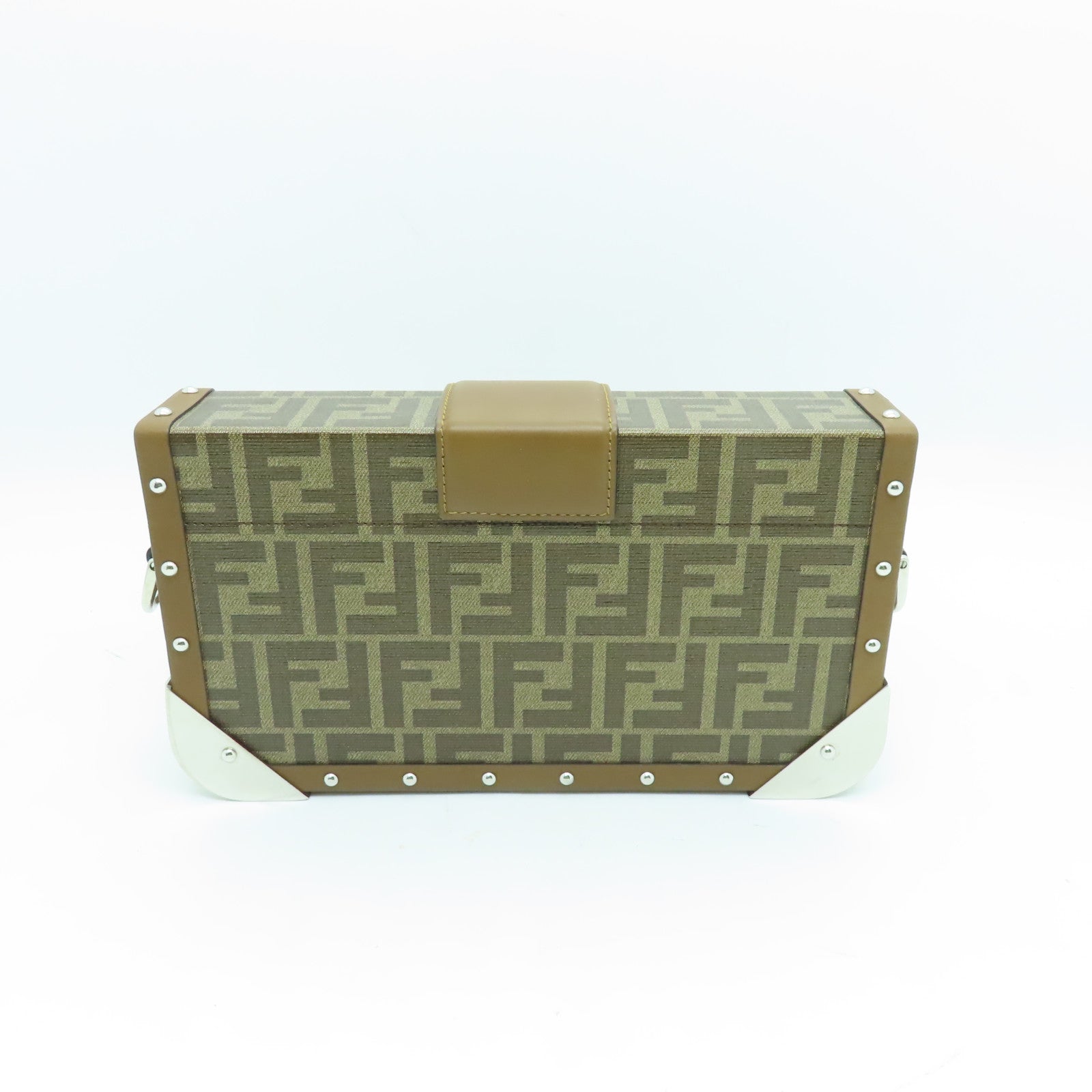 FENDI 【激減優惠】塗層帆布Baguette Trunk銀扣肩背袋棕色