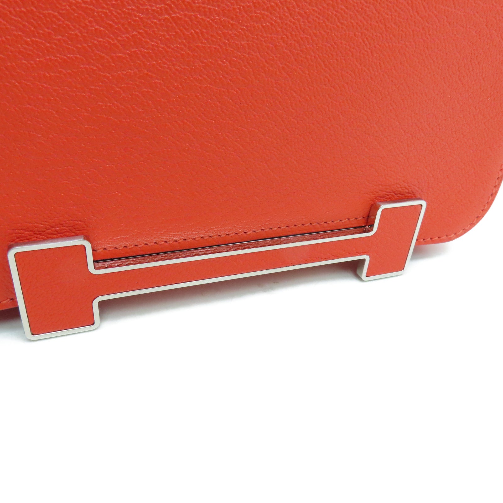 HERMES Chevre皮革Geta Shoulder Bag银扣肩背袋Capucine橙色