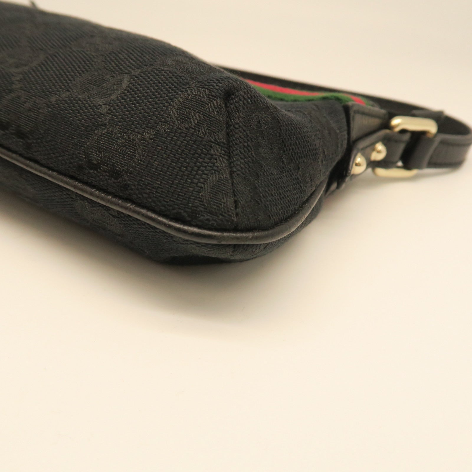 GUCCI Canvas Pouch Shoulder Gold Buckle Shoulder Bag Black