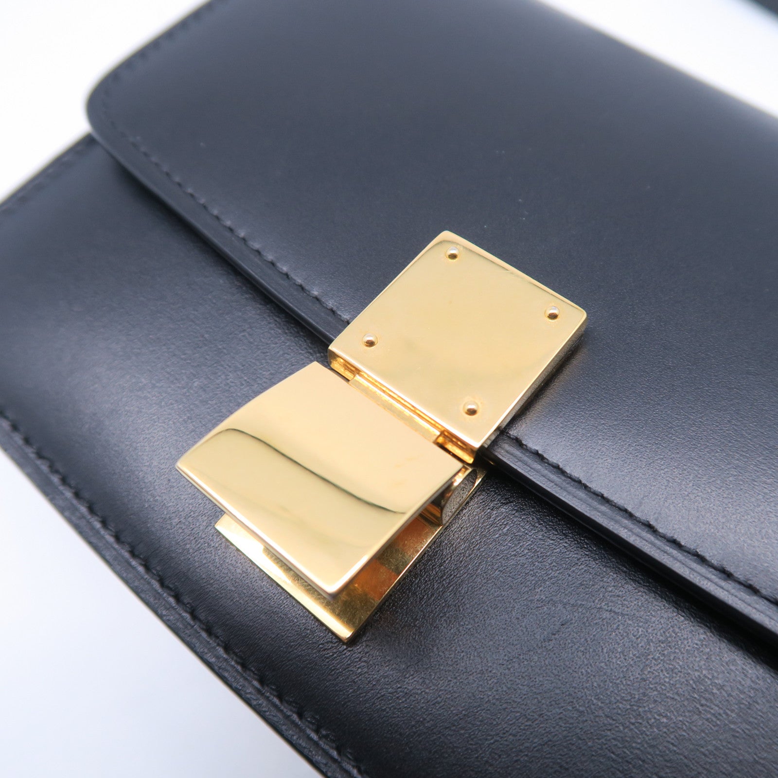 CELINE 牛皮皮革Shoulder Bag金扣肩背袋黑色