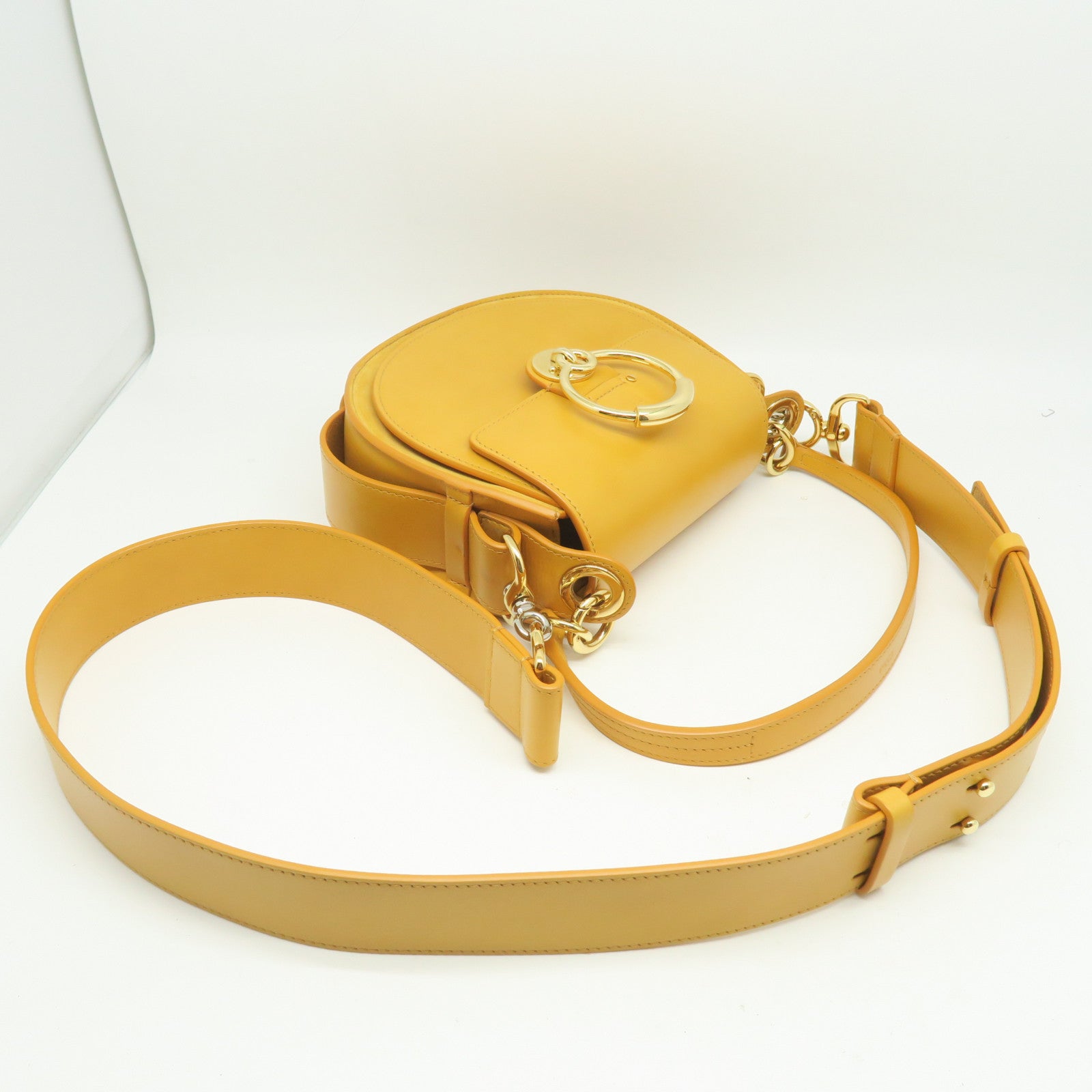 Chloe Cowhide Leather Small Tess Crossbody Bag Gold Buckle Handle Shoulder Back Dual-purpose Bag Yellow