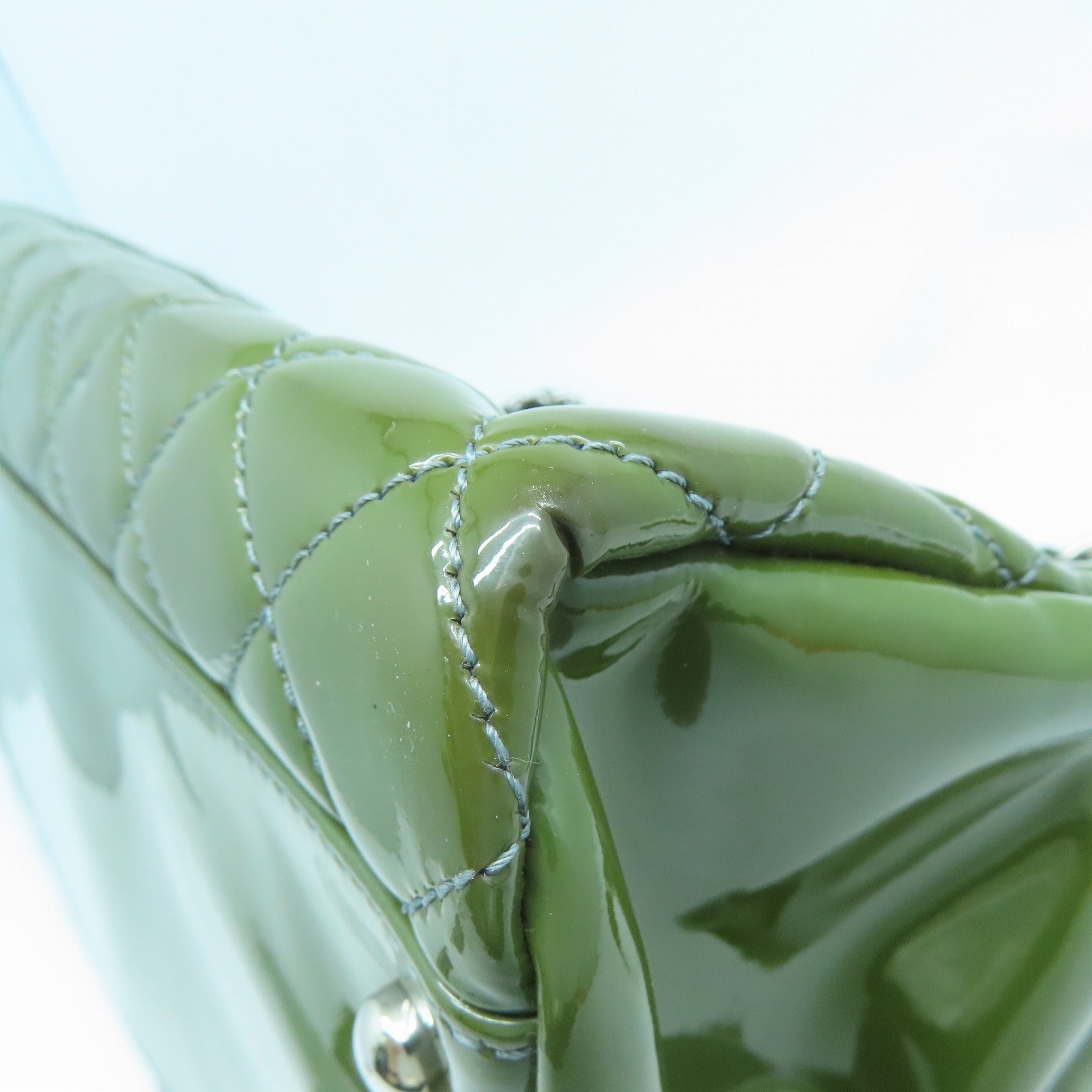 CHANEL 菱格漆皮皮革Chain Shoulder銀扣鏈帶肩背袋綠色