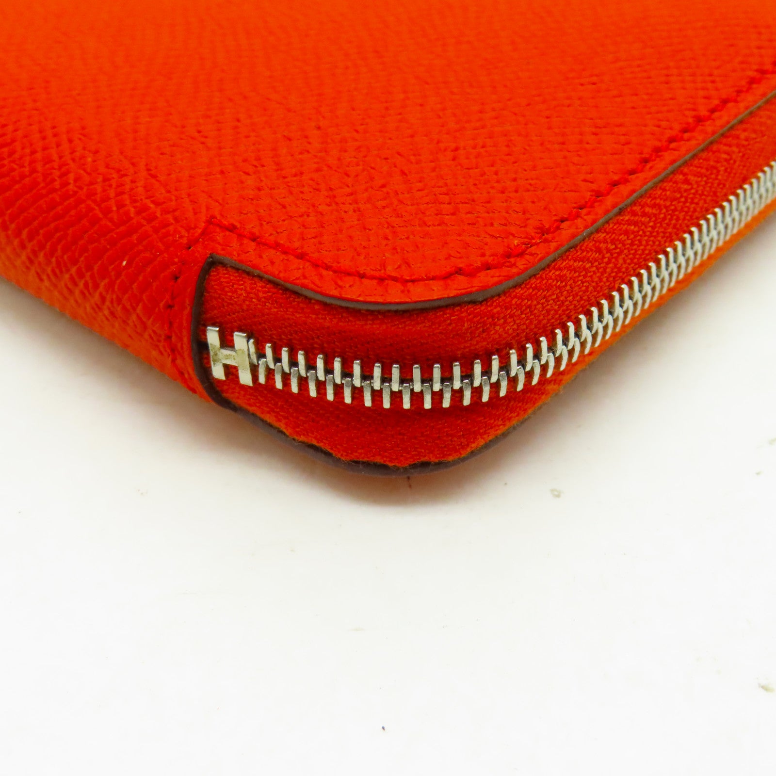 HERMES Epsom皮革Silk'In Compact銀扣錢包火焰橘色