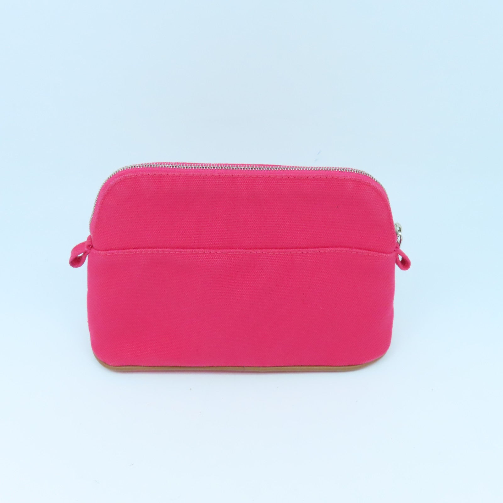 HERMES 帆布Mini Trousse Bolide銀扣手拿包粉紅色