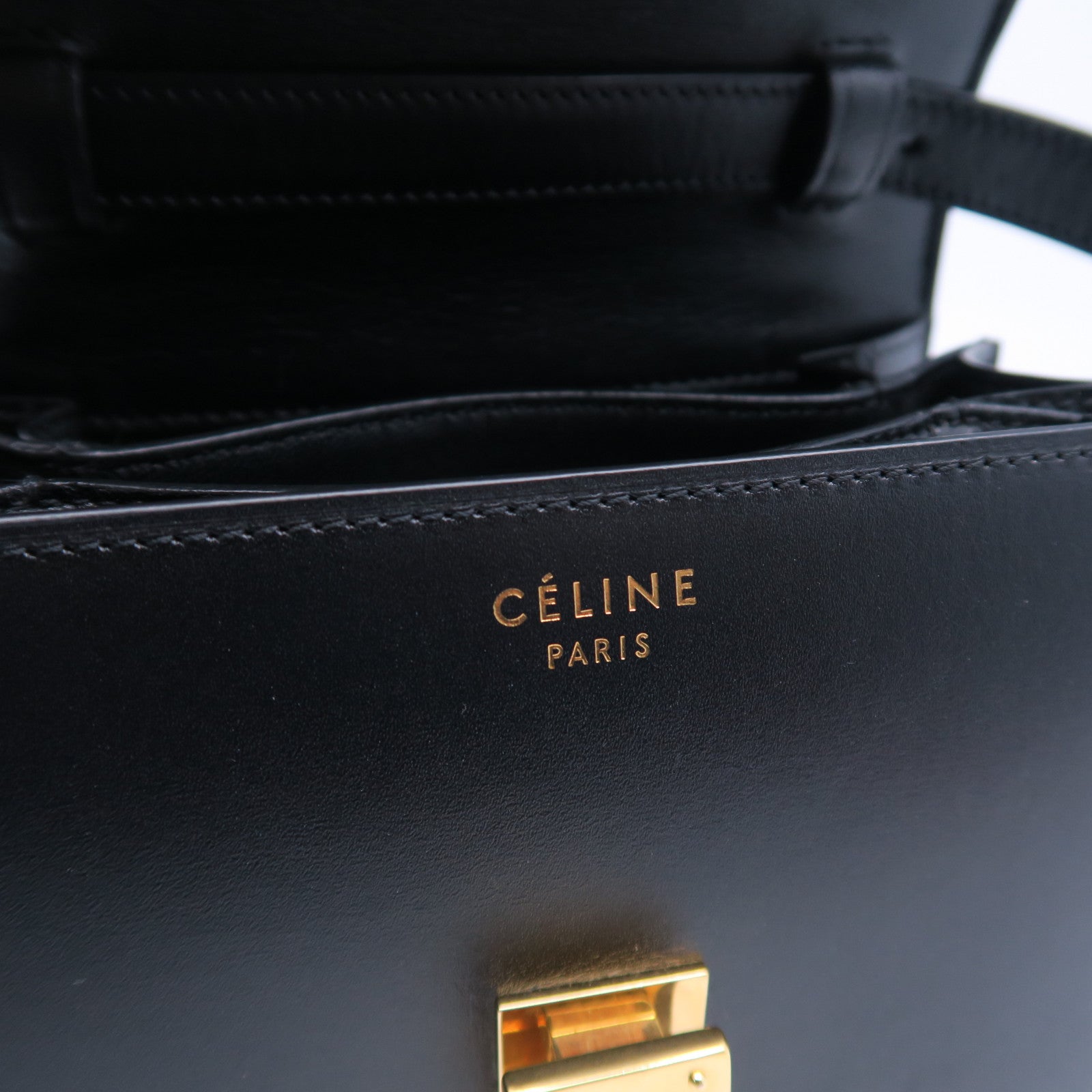 CELINE 牛皮皮革Shoulder Bag金扣肩背袋黑色