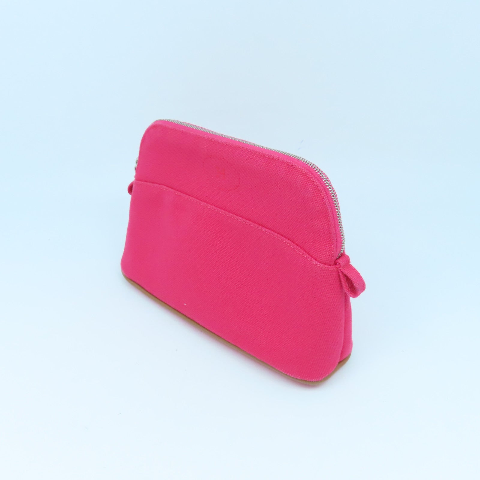 HERMES 帆布Mini Trousse Bolide銀扣手拿包粉紅色