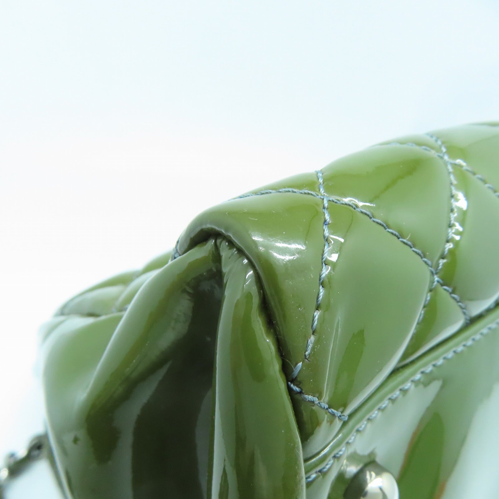CHANEL 菱格漆皮皮革Chain Shoulder銀扣鏈帶肩背袋綠色