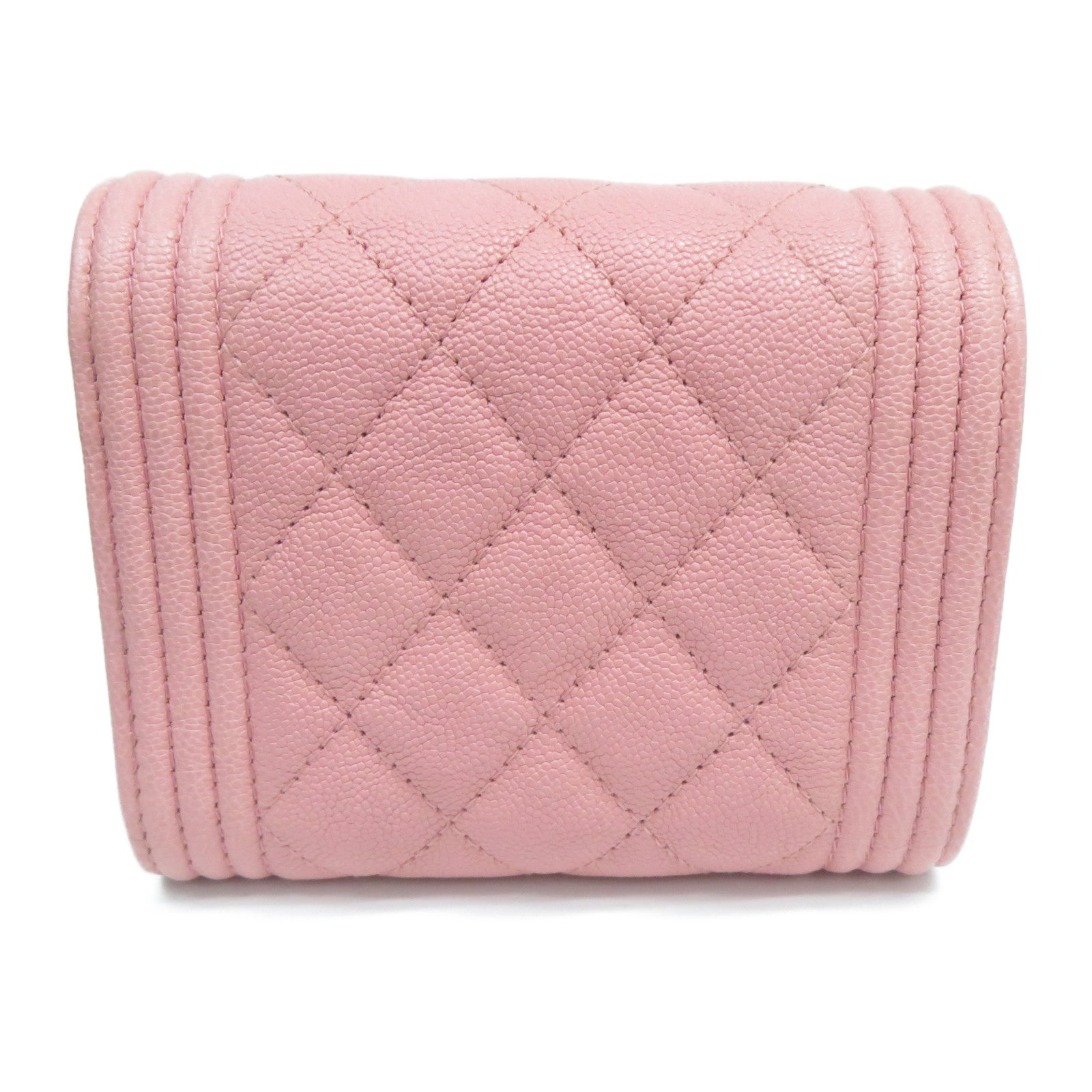 CHANEL 菱格Caviar皮革Boy Wallet金扣錢包粉紅色