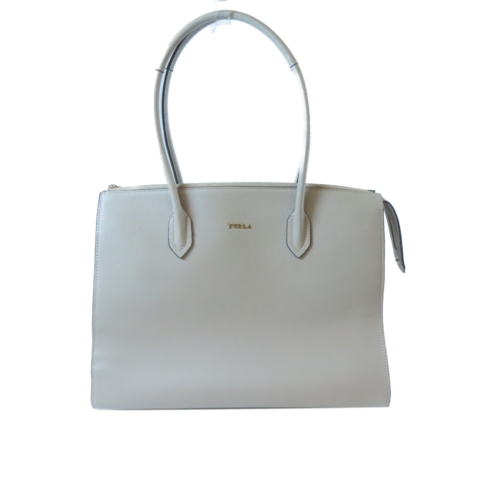 Furla 牛皮皮革Tote Bag金扣肩背袋淺褐色