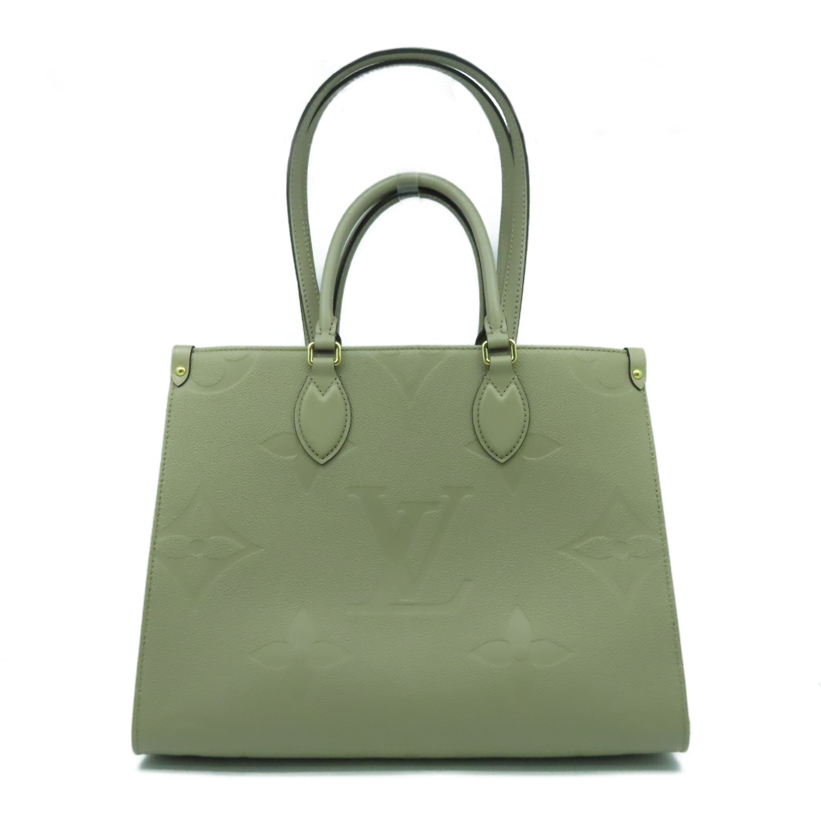LOUIS VUITTON Monogram Empreinte On The Go MM金扣手挽肩背兩用袋米色