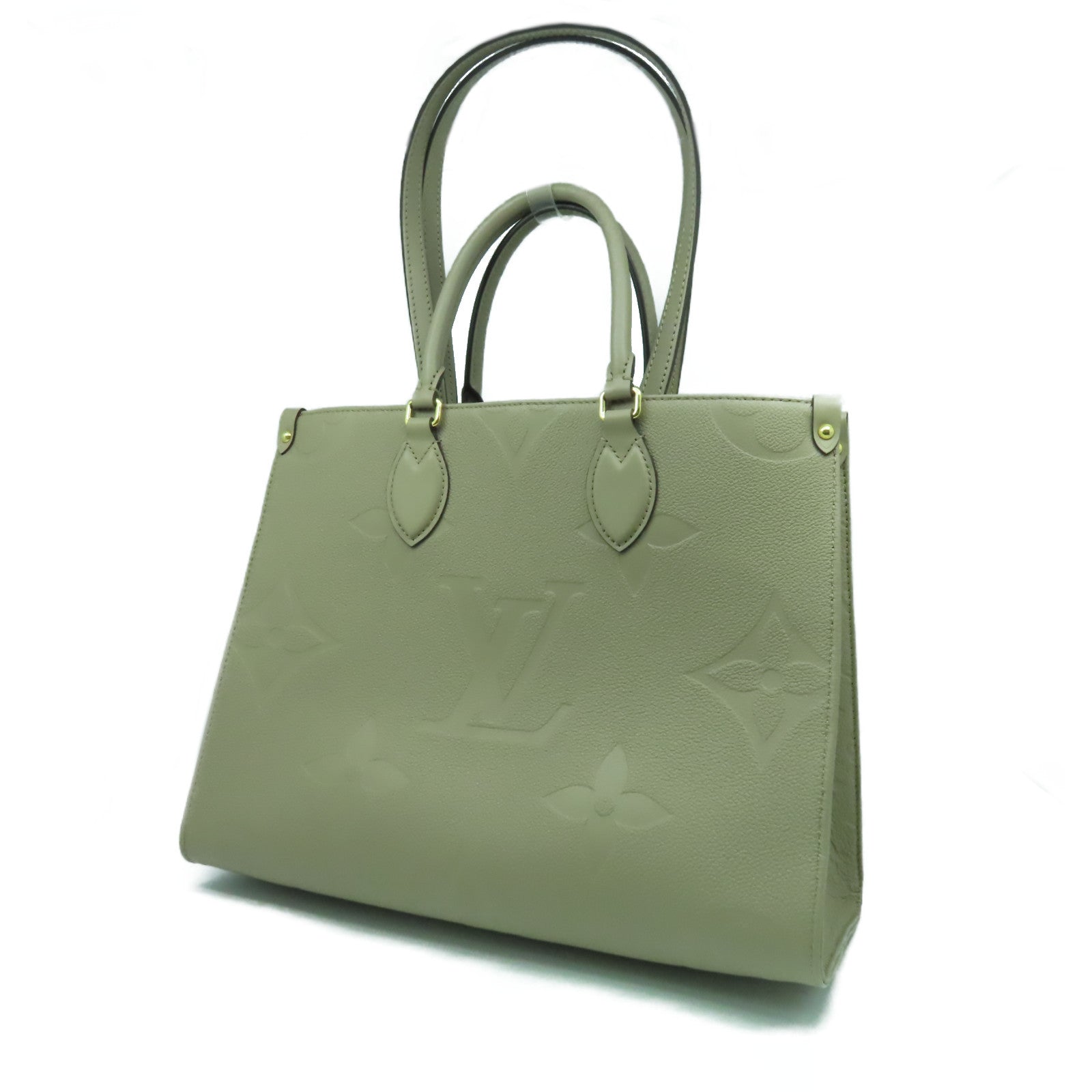 LOUIS VUITTON Monogram Empreinte On The Go MM金扣手挽肩背兩用袋米色