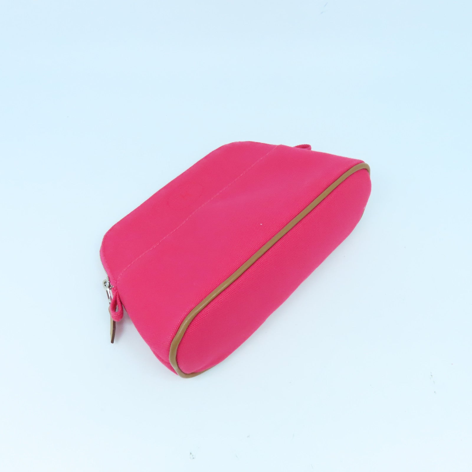 HERMES 帆布Mini Trousse Bolide銀扣手拿包粉紅色