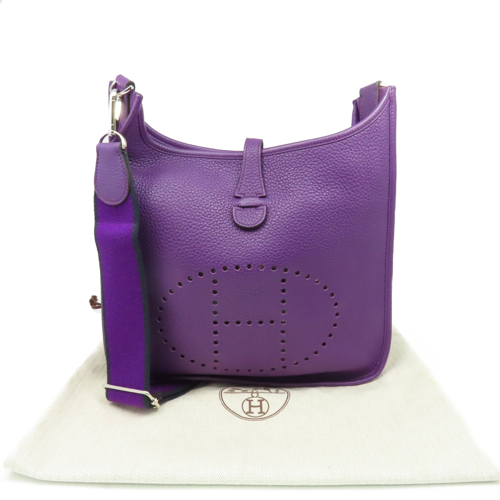 HERMES Clemence皮革Evelyne PM Shoulder Bag銀扣肩背袋Anemone海葵紫色