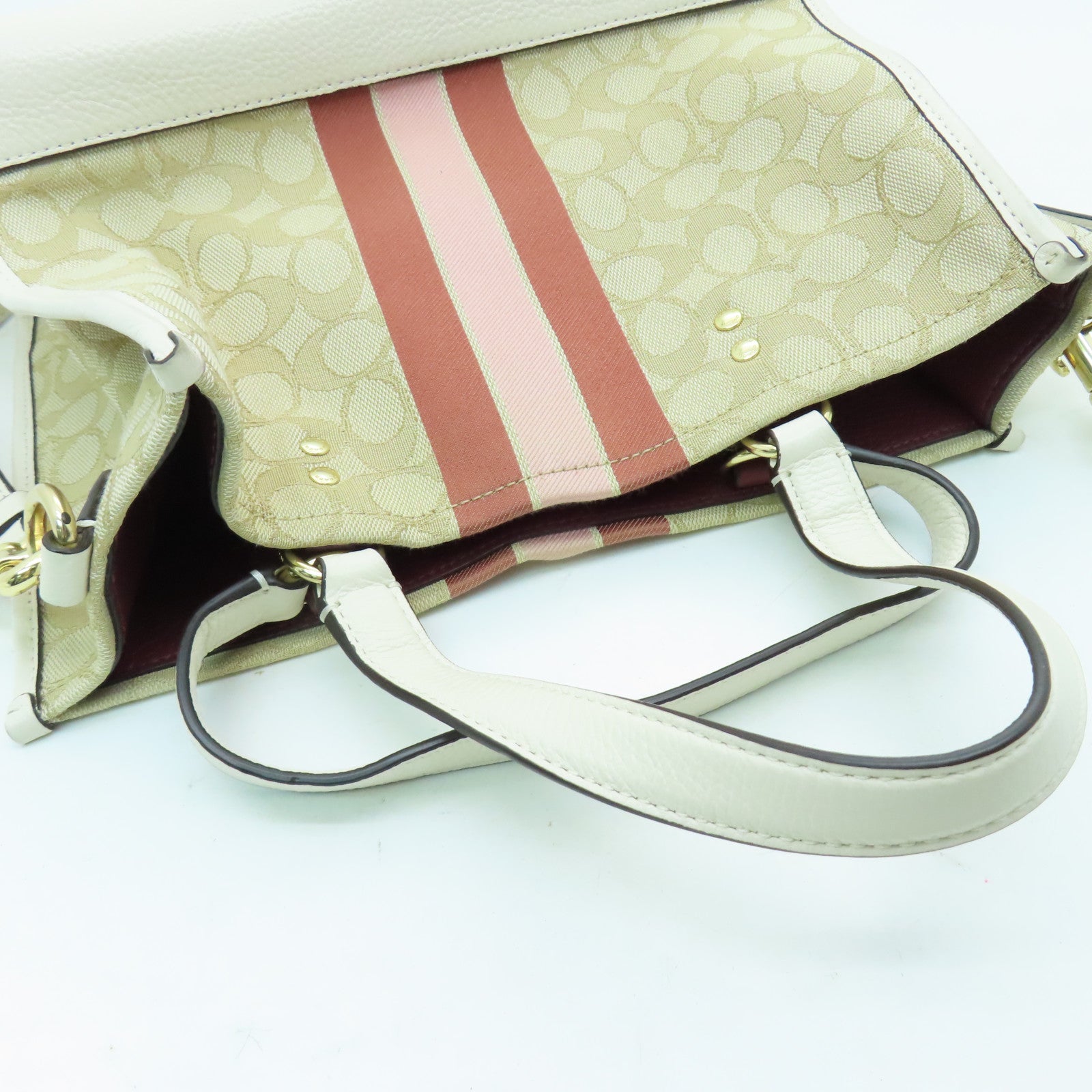 COACH 帆布牛皮2 Way Shoulder銀扣手挽肩背兩用袋白色