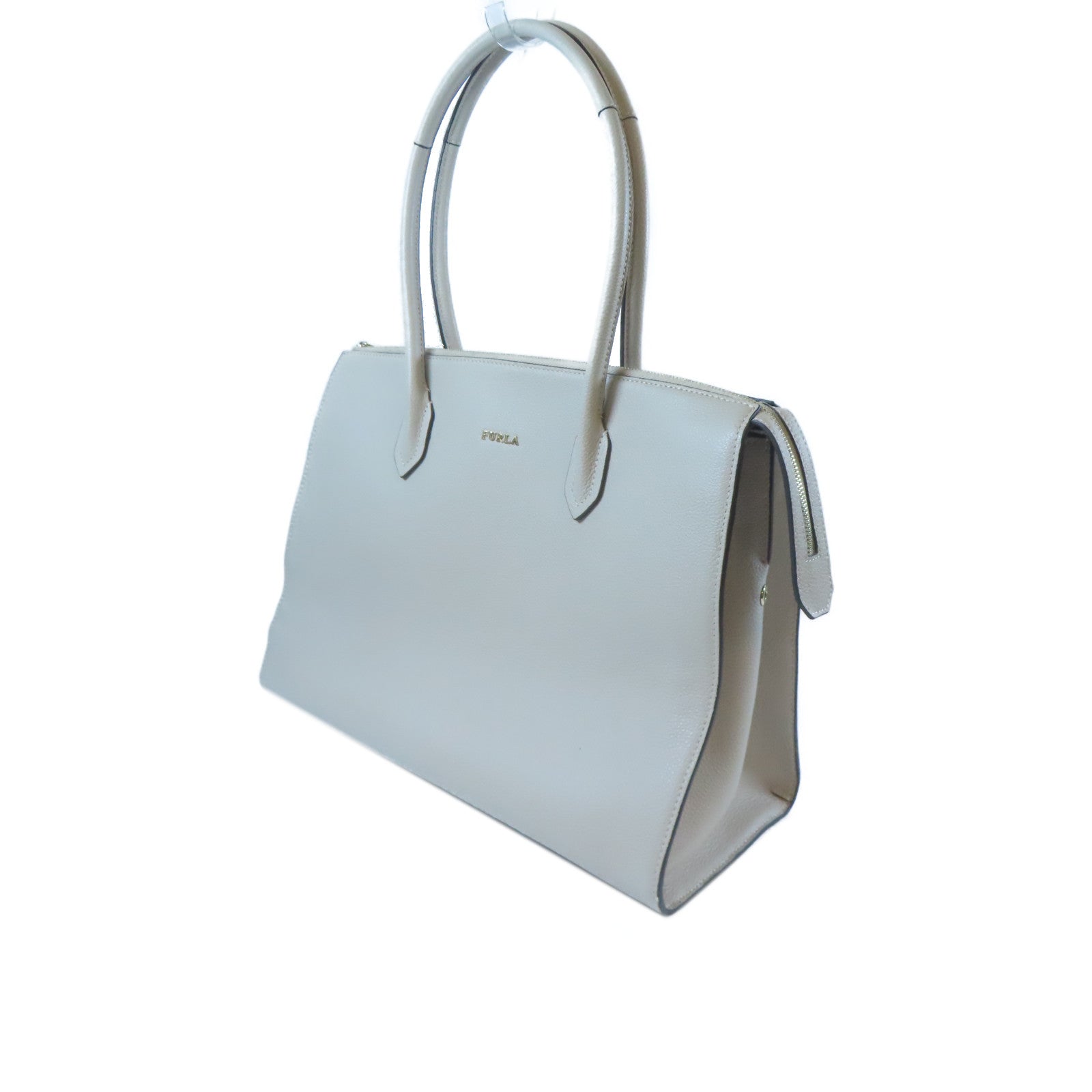 Furla 牛皮皮革Tote Bag金扣肩背袋淺褐色