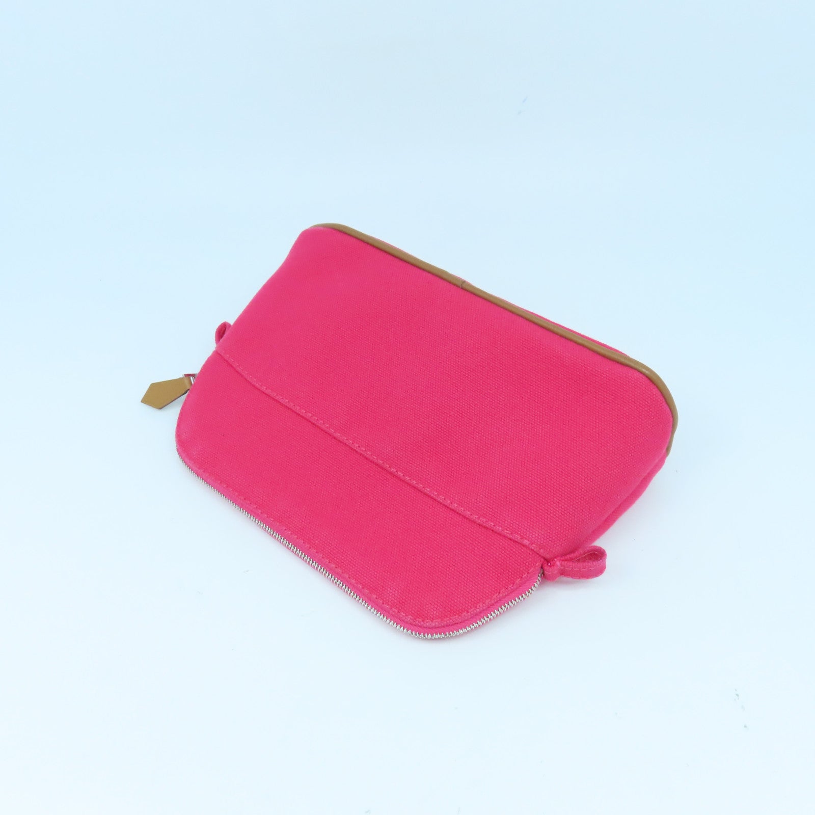 HERMES 帆布Mini Trousse Bolide銀扣手拿包粉紅色