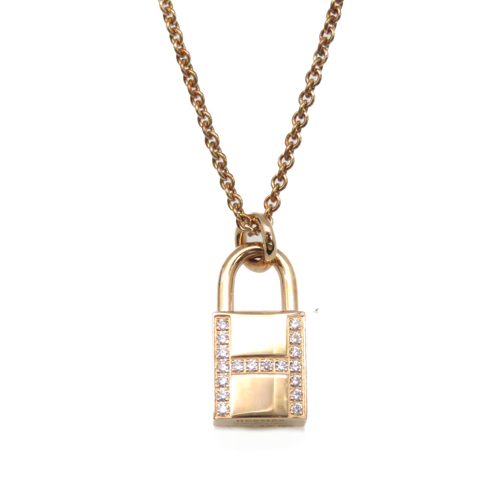 HERMES 18K玫瑰金Kelly Cadenas Pendant Necklace項鏈