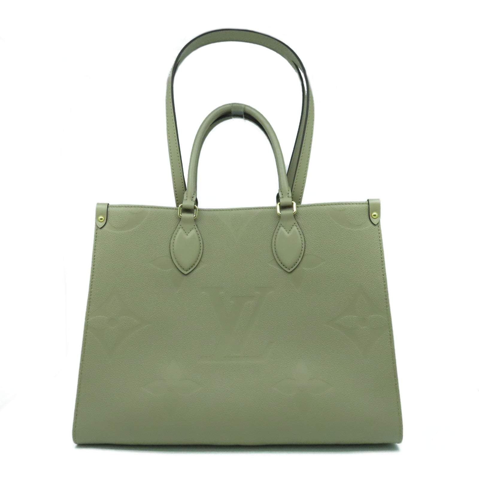 LOUIS VUITTON Monogram Empreinte On The Go MM金扣手挽肩背兩用袋米色