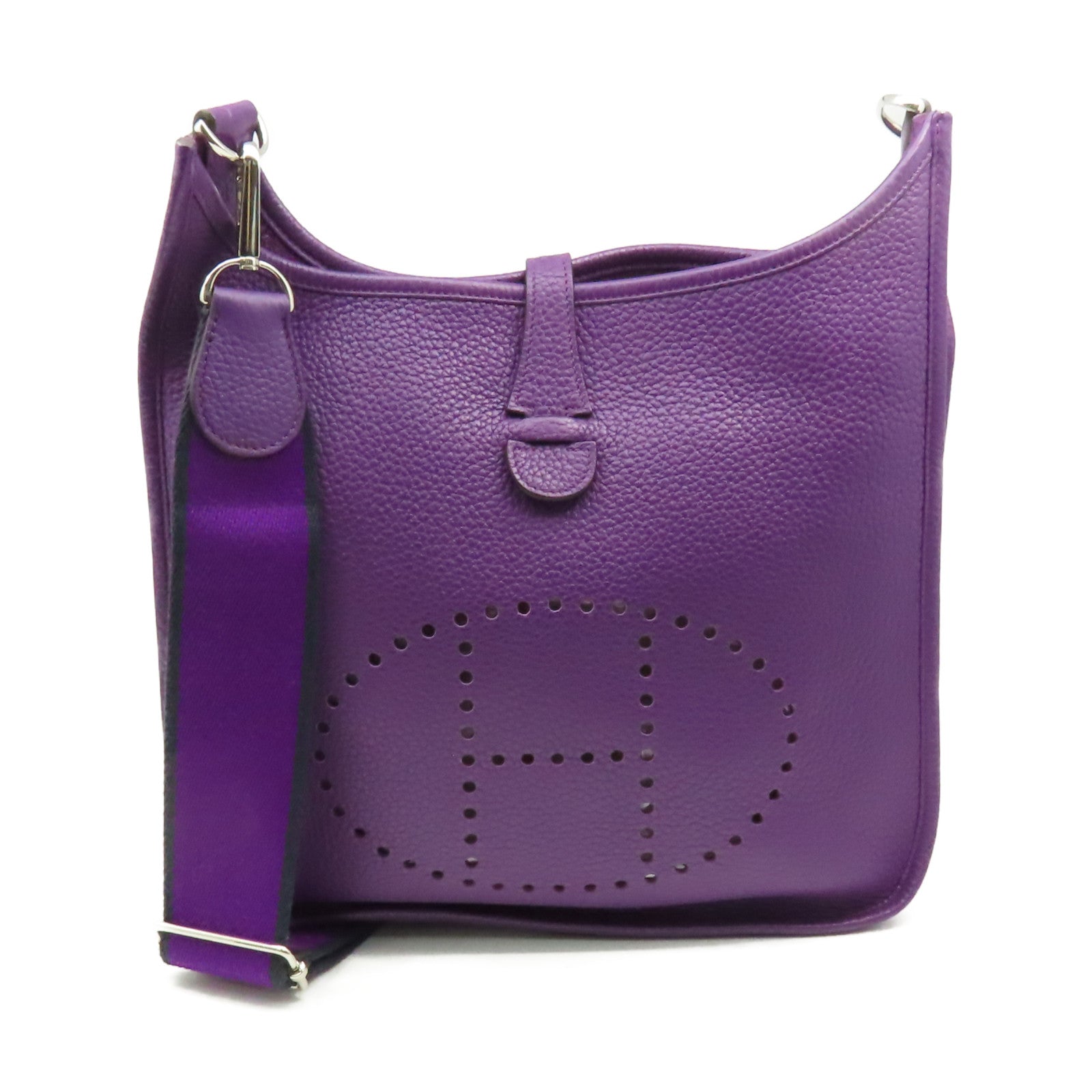 HERMES Clemence皮革Evelyne PM Shoulder Bag銀扣肩背袋Anemone海葵紫色