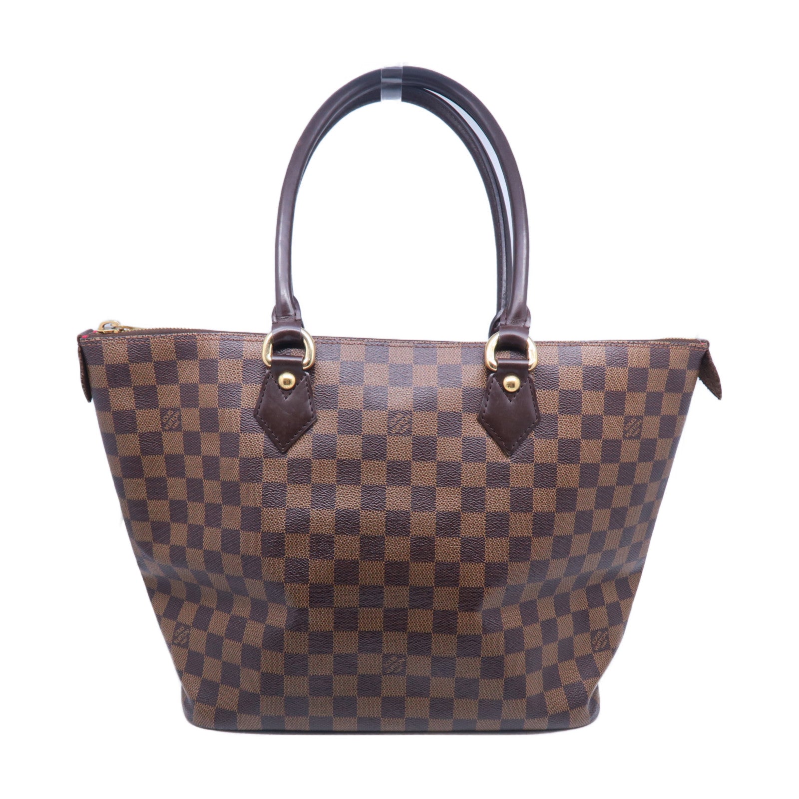 LOUIS VUITTON Damier Saleya MM金扣手挽袋棕色