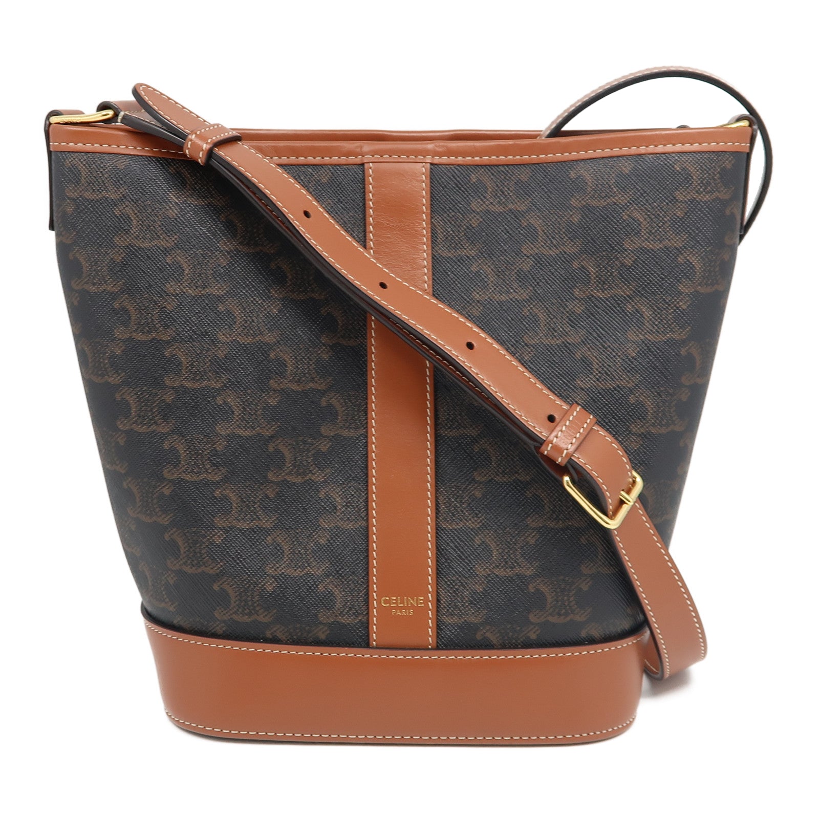 CELINE 塗層帆布Small Triomphe Bucket金扣肩背袋啡色