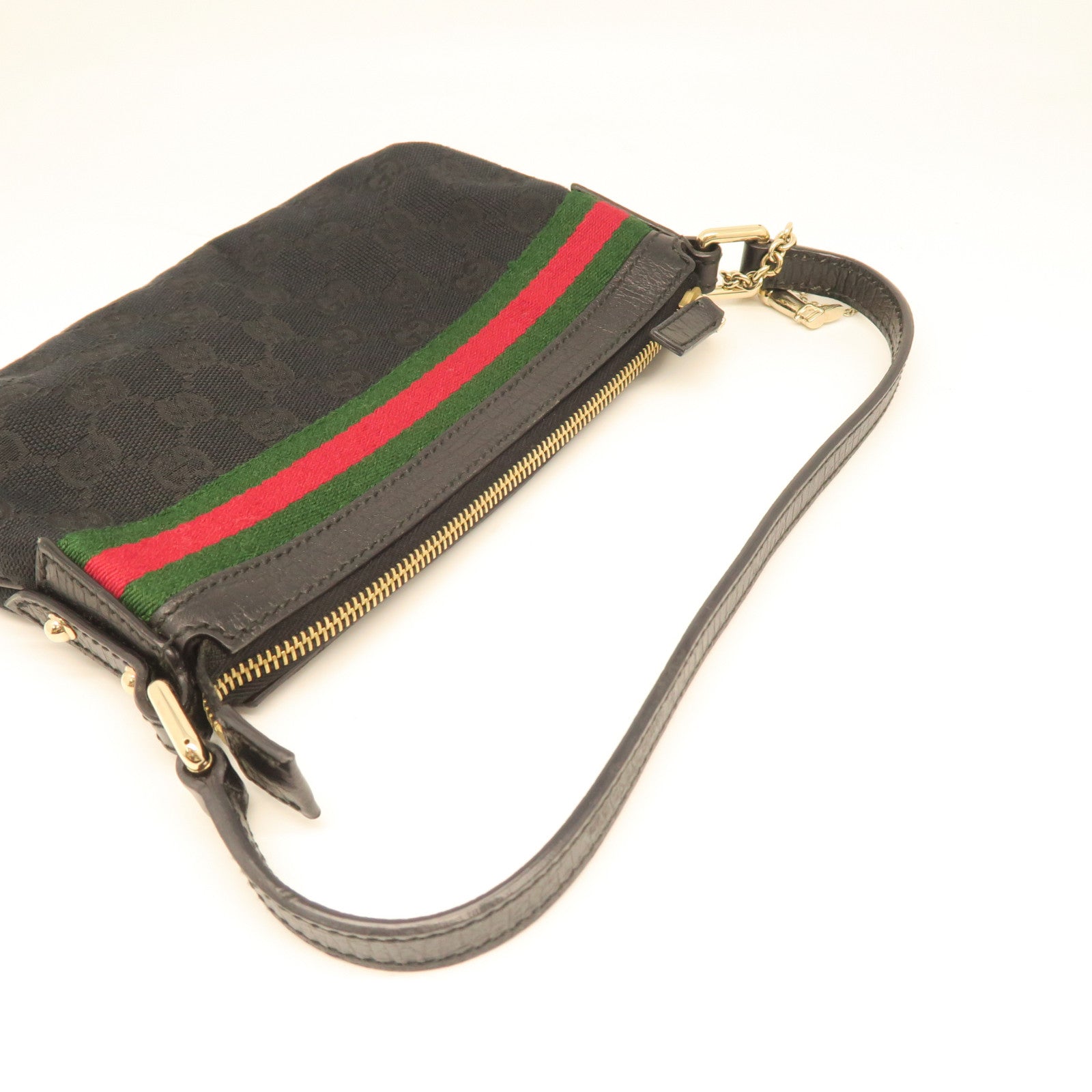 GUCCI Canvas Pouch Shoulder Gold Buckle Shoulder Bag Black