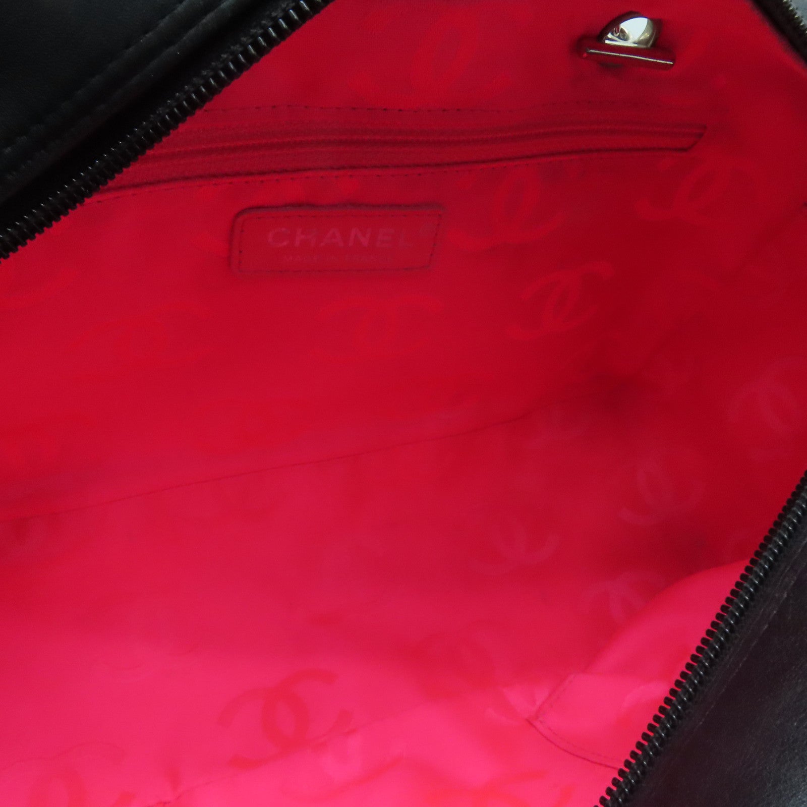 CHANEL 菱格牛皮皮革Cambonline Shoulder Bag銀扣肩背袋黑色