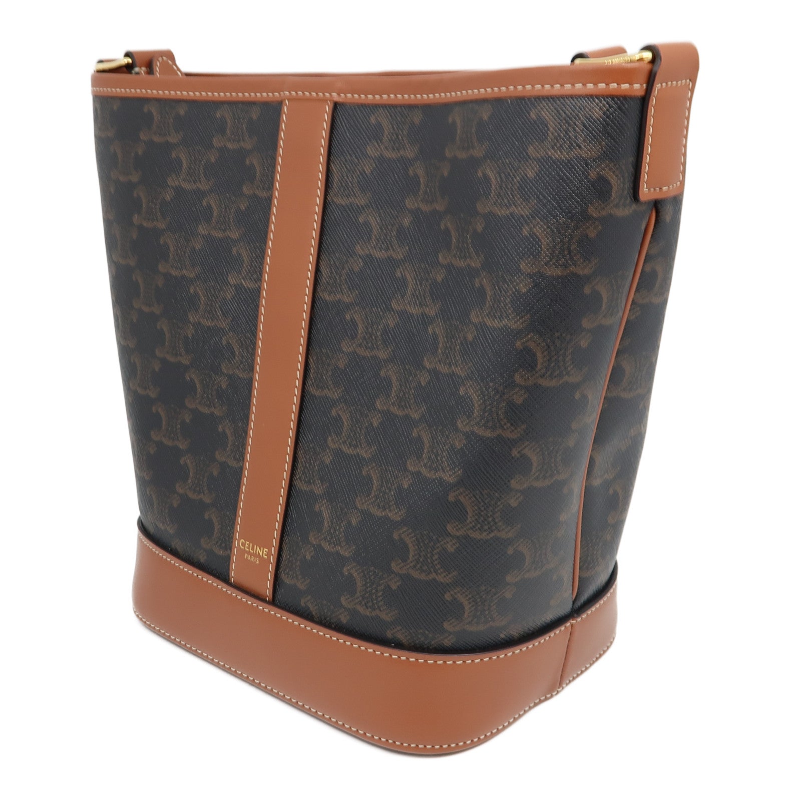 CELINE 塗層帆布Small Triomphe Bucket金扣肩背袋啡色
