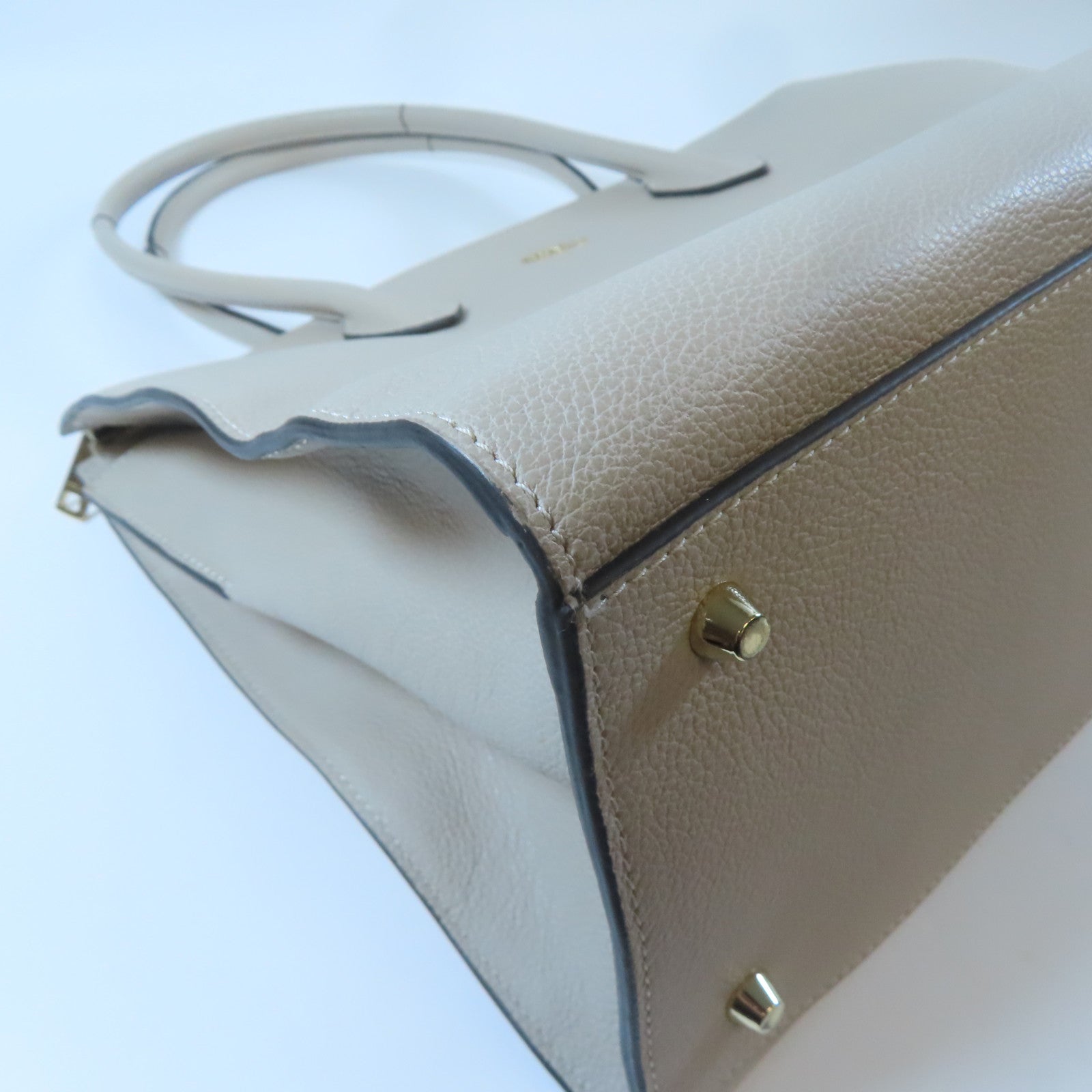 Furla 牛皮皮革Tote Bag金扣肩背袋淺褐色