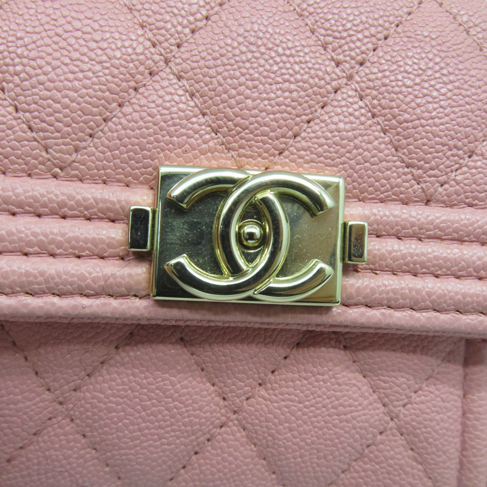 CHANEL 菱格Caviar皮革Boy Wallet金扣錢包粉紅色