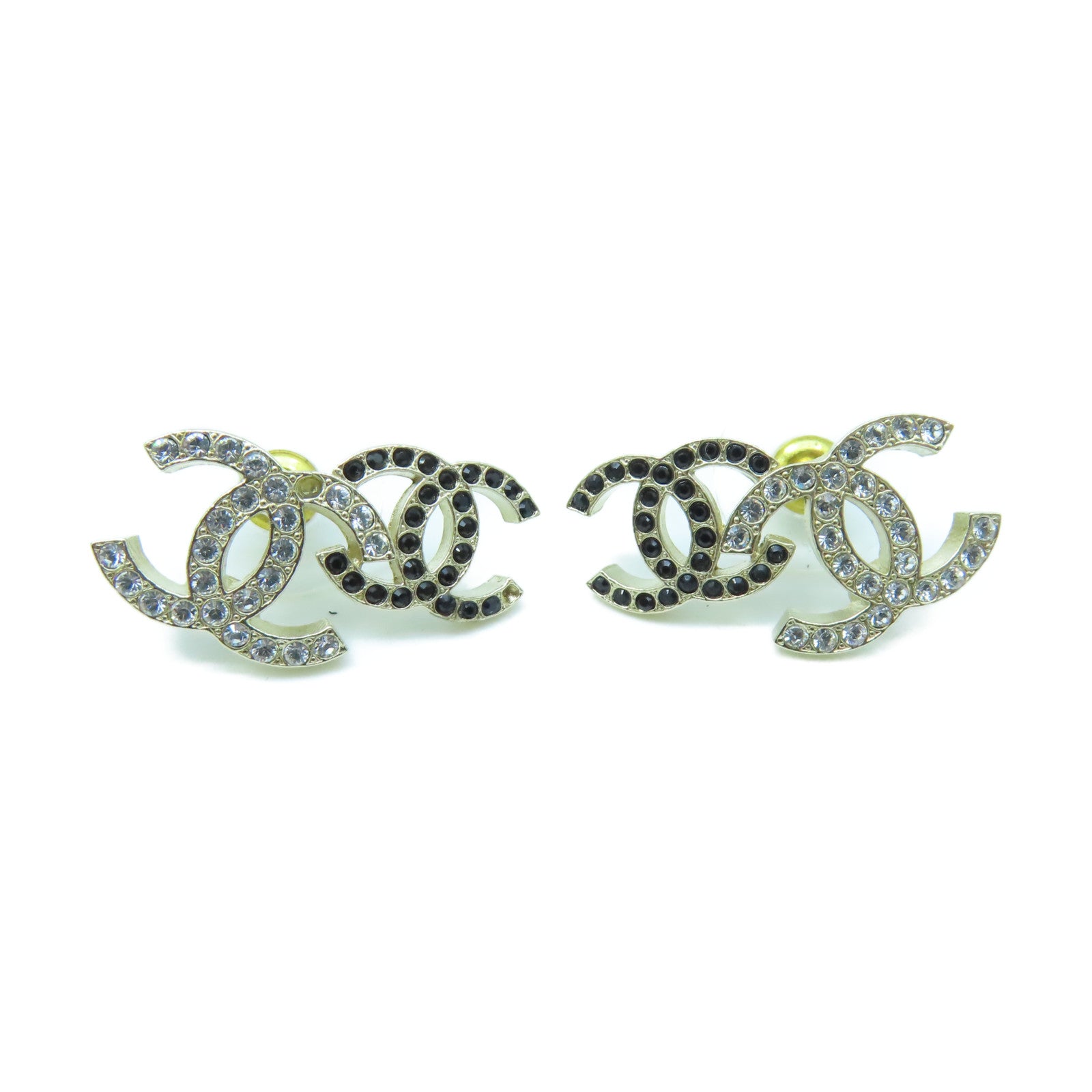 CHANEL Metal Earrings Gold Buckle Black/White