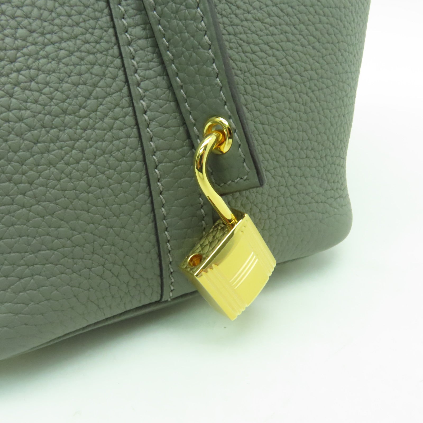 HERMES Clemence皮革Picotin PM金扣手挽袋灰色