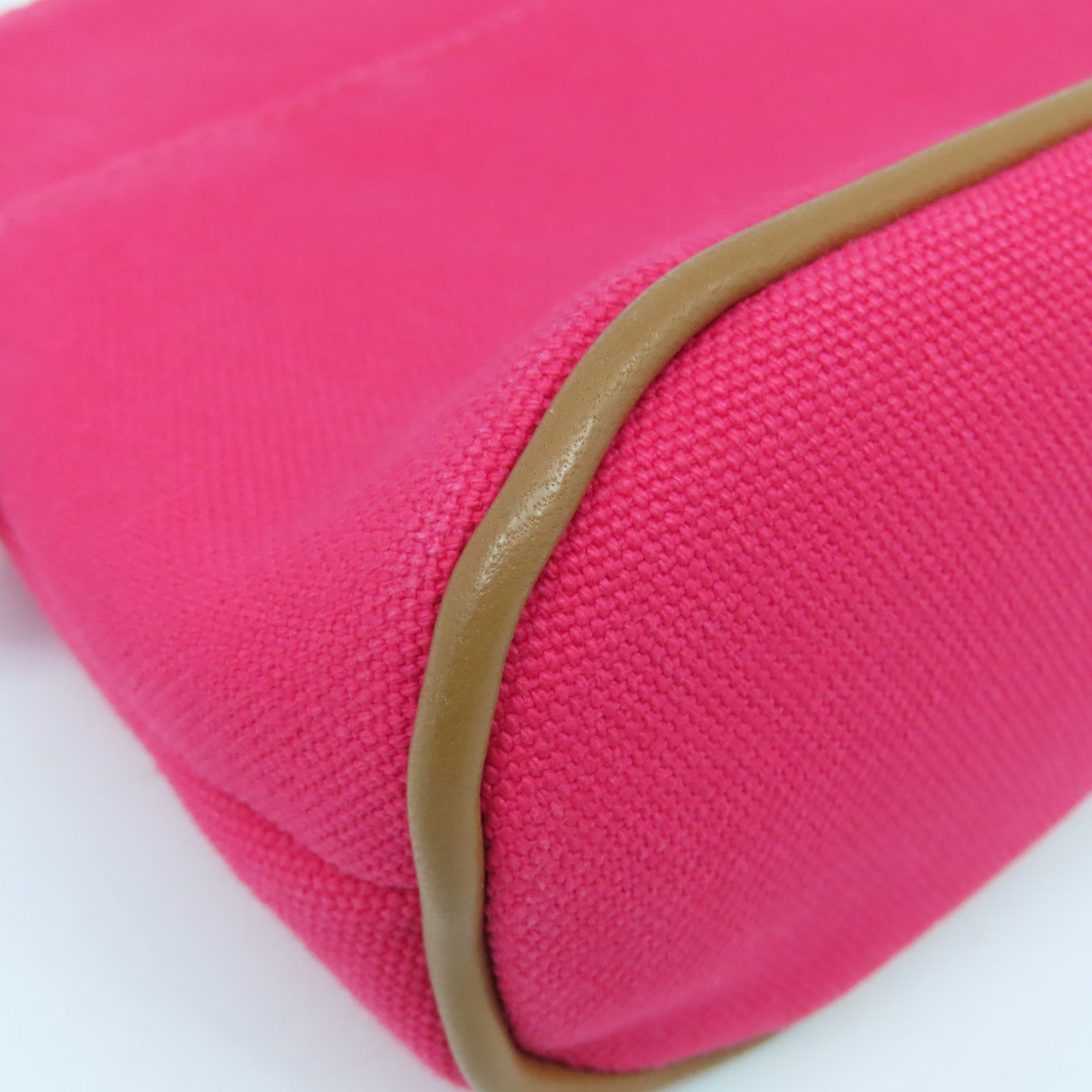 HERMES 帆布Mini Trousse Bolide銀扣手拿包粉紅色