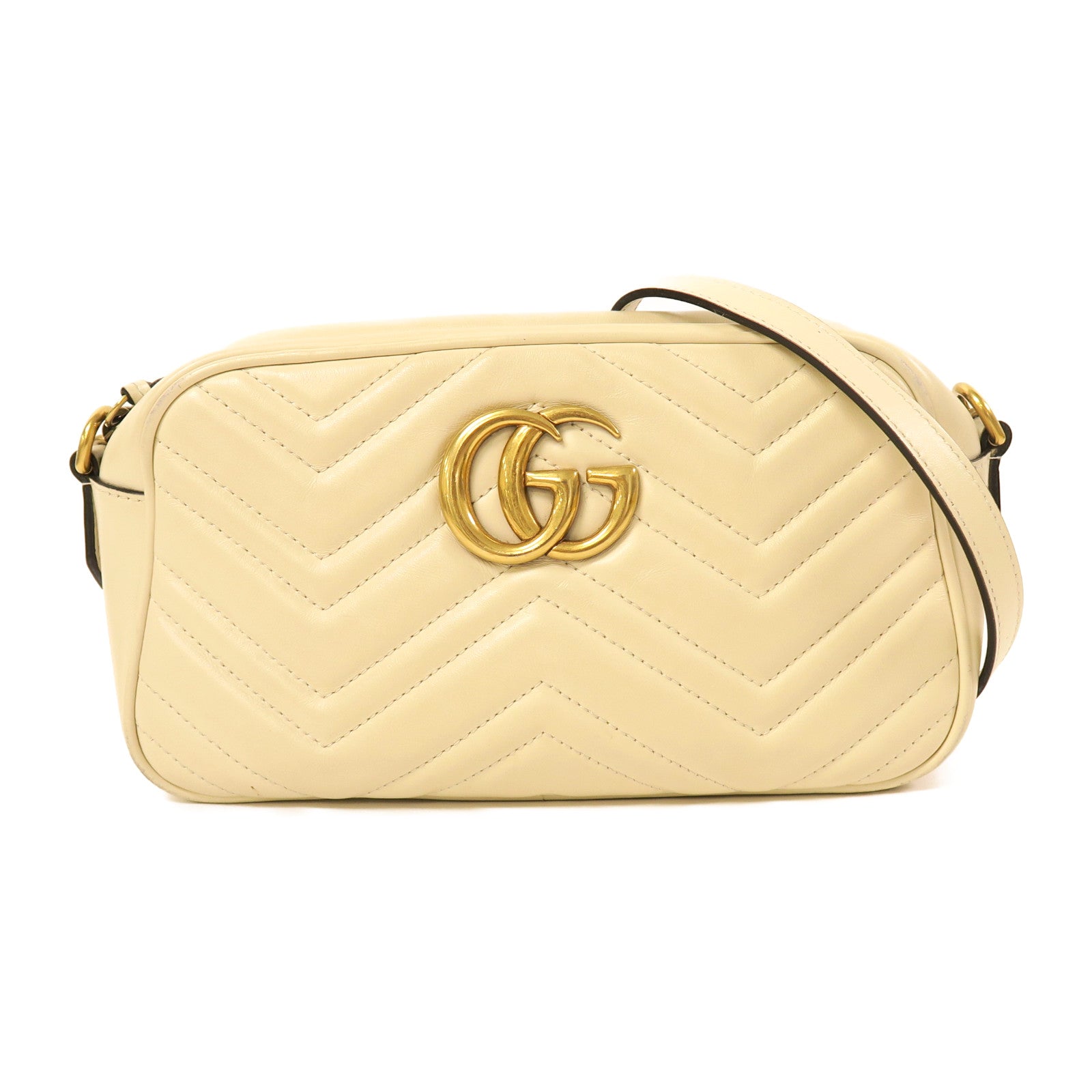 GUCCI 皮革Marmont GG金扣肩背袋白色