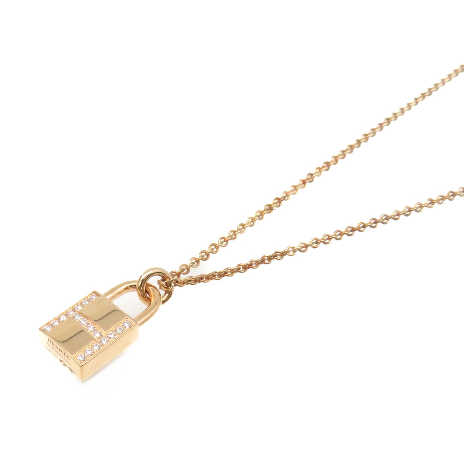 HERMES 18K玫瑰金Kelly Cadenas Pendant Necklace項鏈
