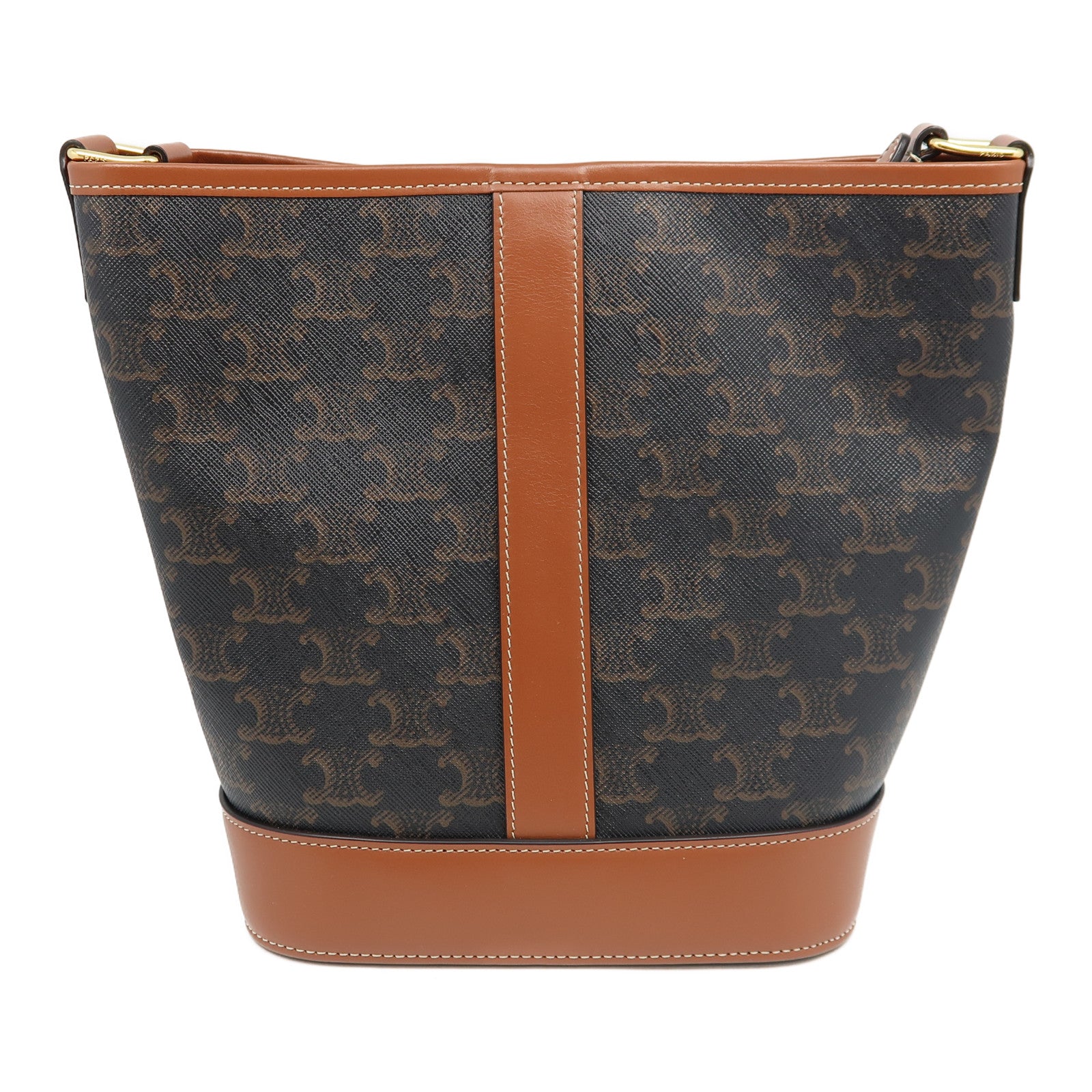 CELINE 塗層帆布Small Triomphe Bucket金扣肩背袋啡色