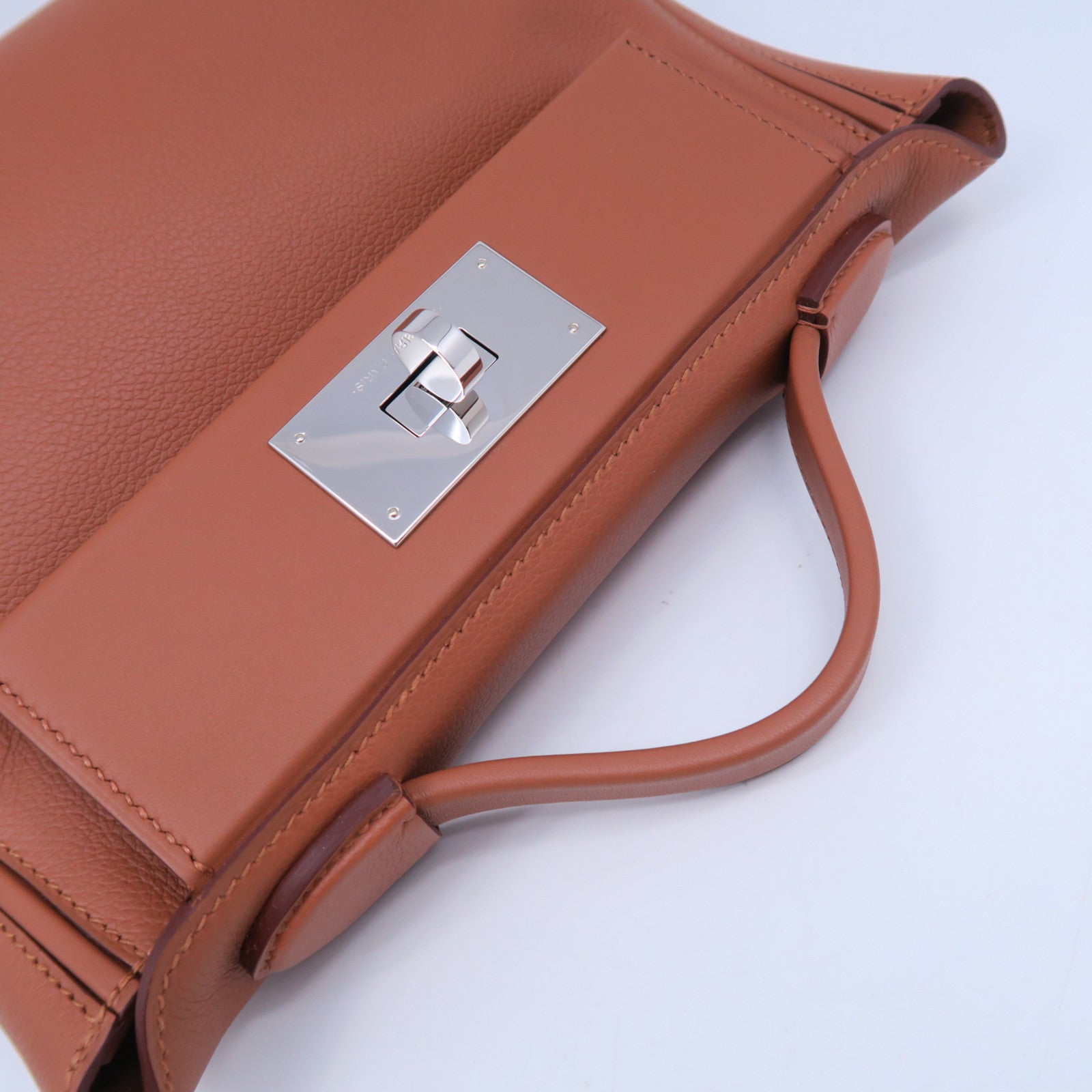 HERMES Evercolor皮革Mini 24/24銀扣手挽肩背兩用袋經典駝色