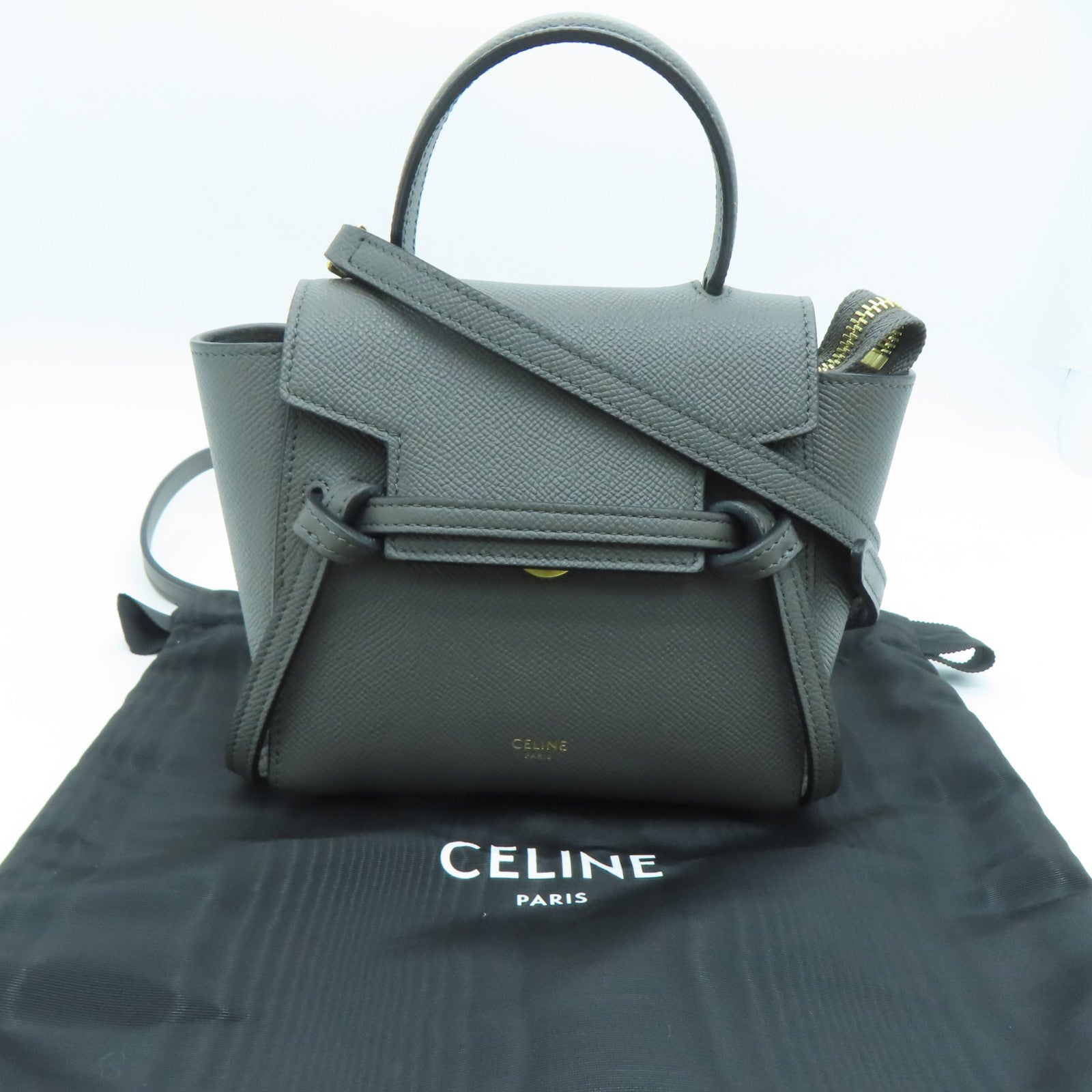 CELINE 牛皮皮革Pico Belt Bag金扣手挽肩背两用袋灰色