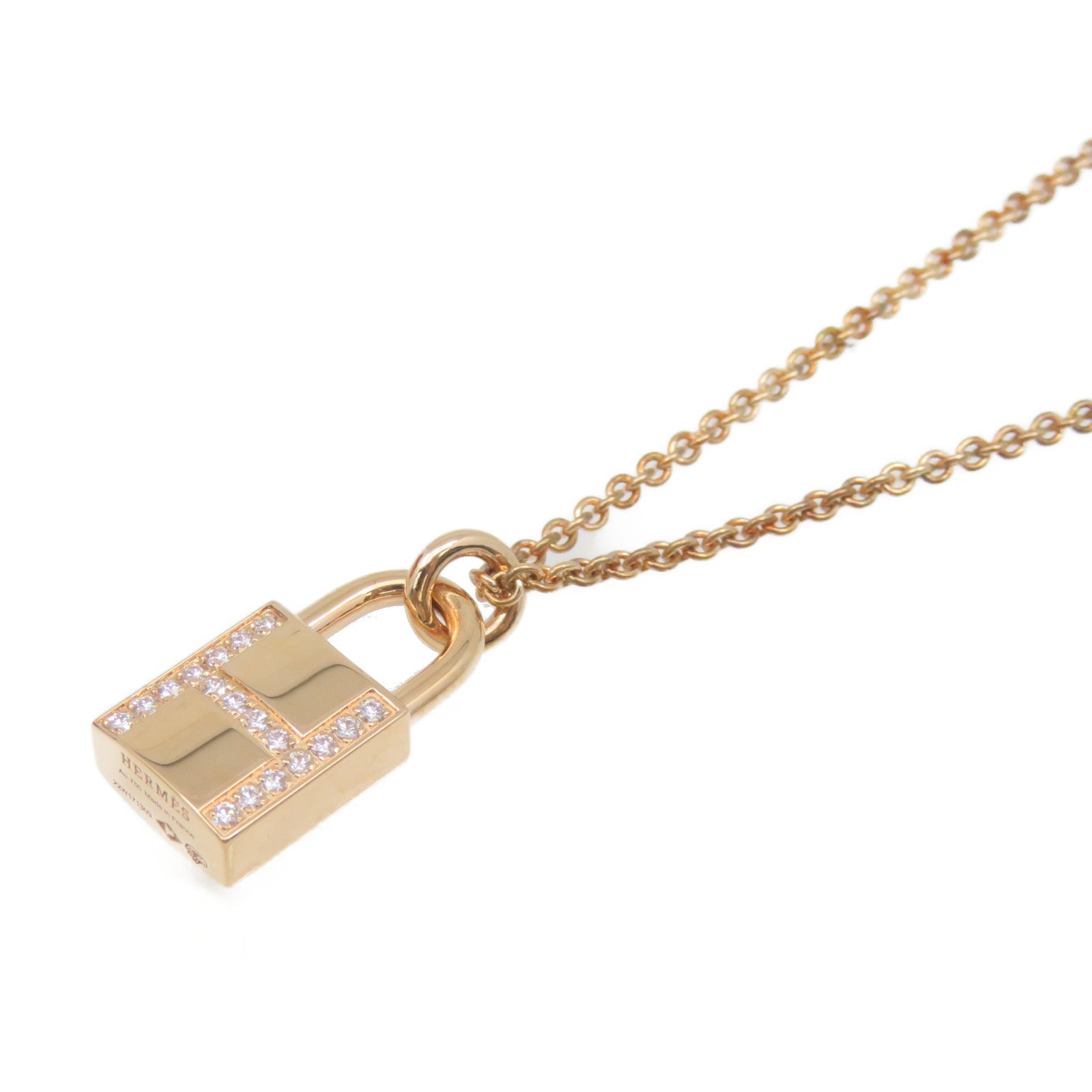 HERMES 18K玫瑰金Kelly Cadenas Pendant Necklace項鏈