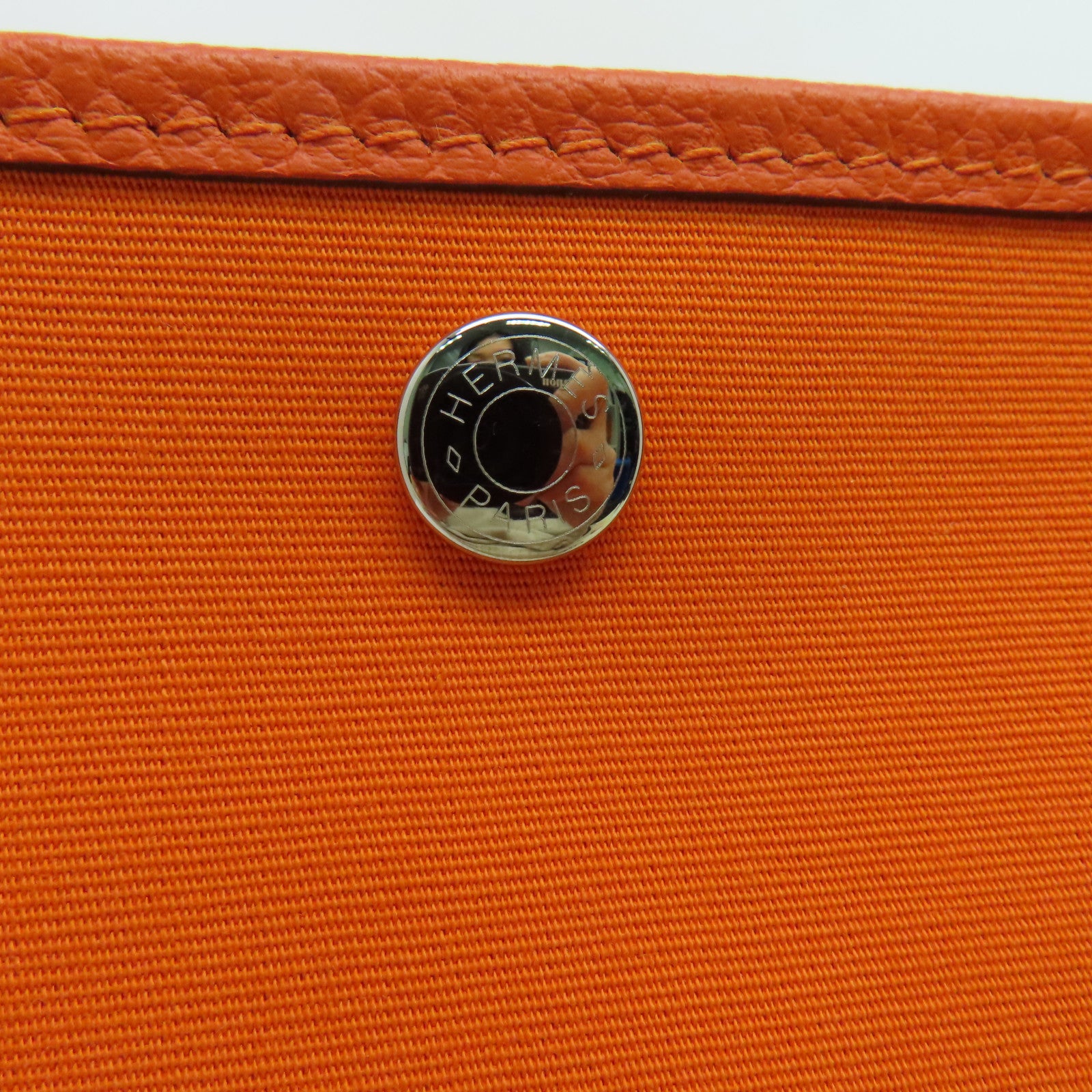 HERMES Canvas Garden Party PM Silver Button Handle Bag Orange