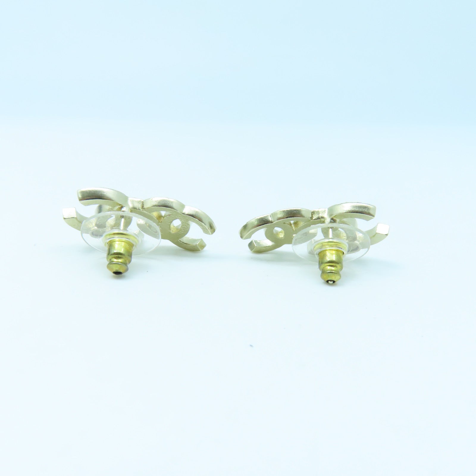 CHANEL Metal Earrings Gold Buckle Black/White