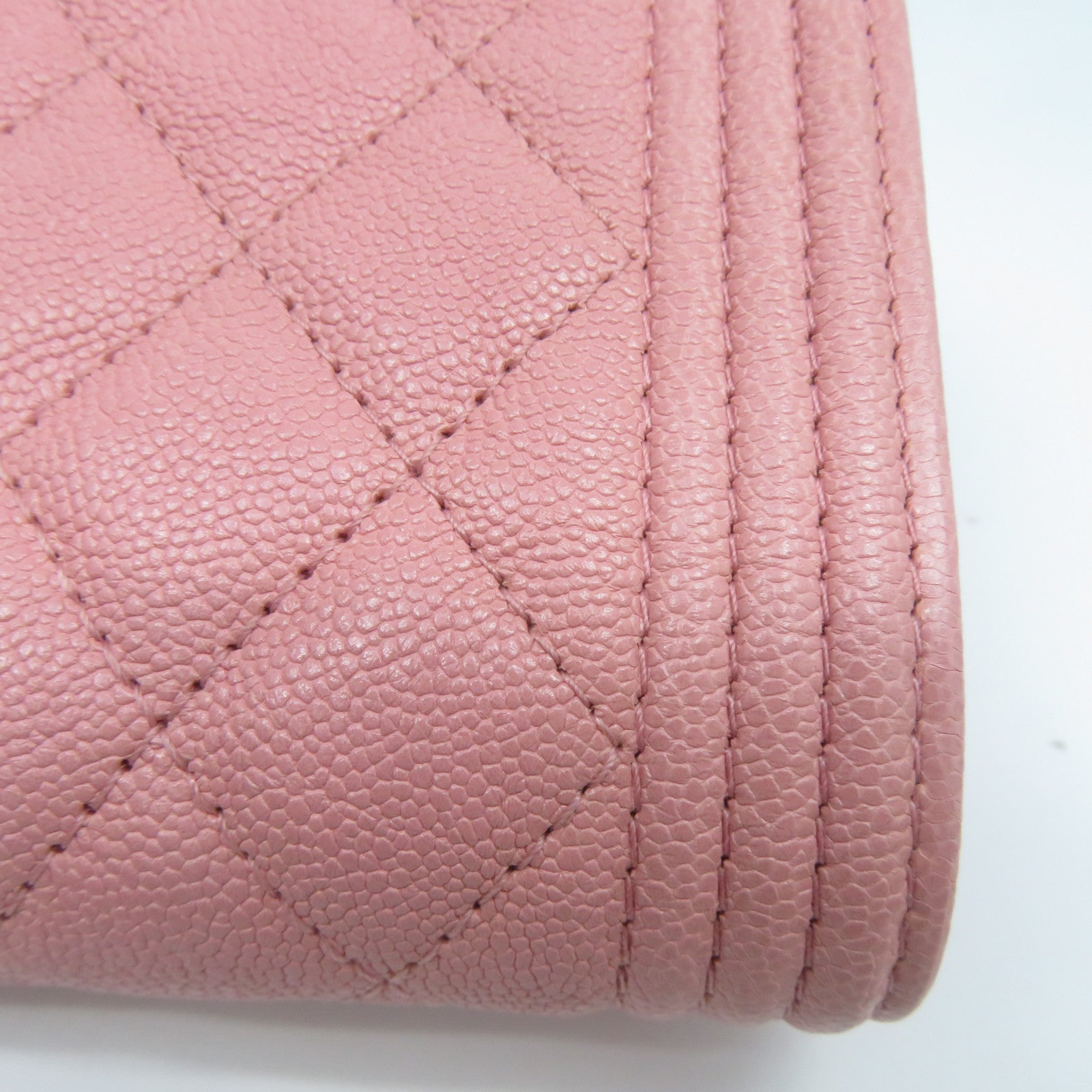 CHANEL 菱格Caviar皮革Boy Wallet金扣錢包粉紅色