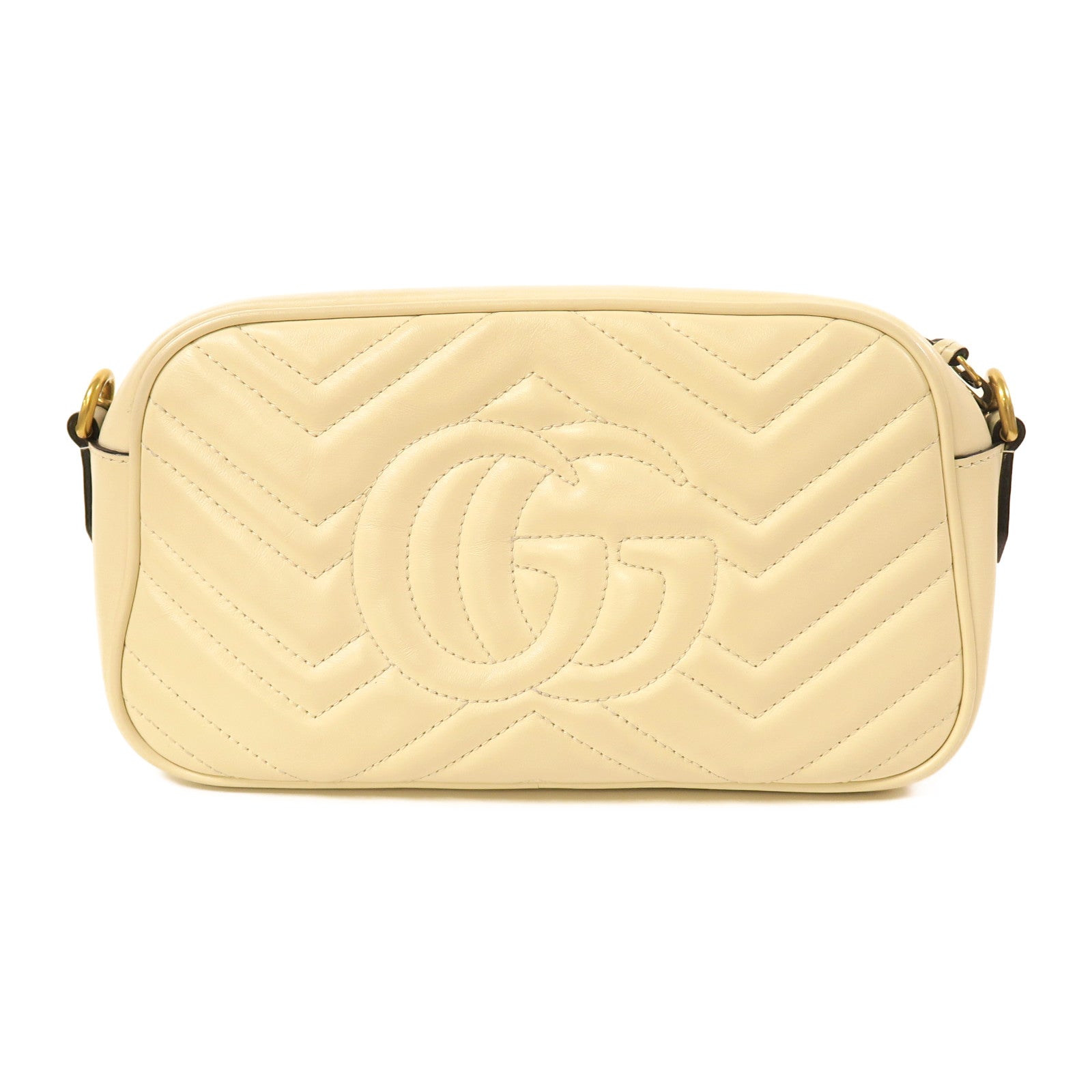 GUCCI 皮革Marmont GG金扣肩背袋白色
