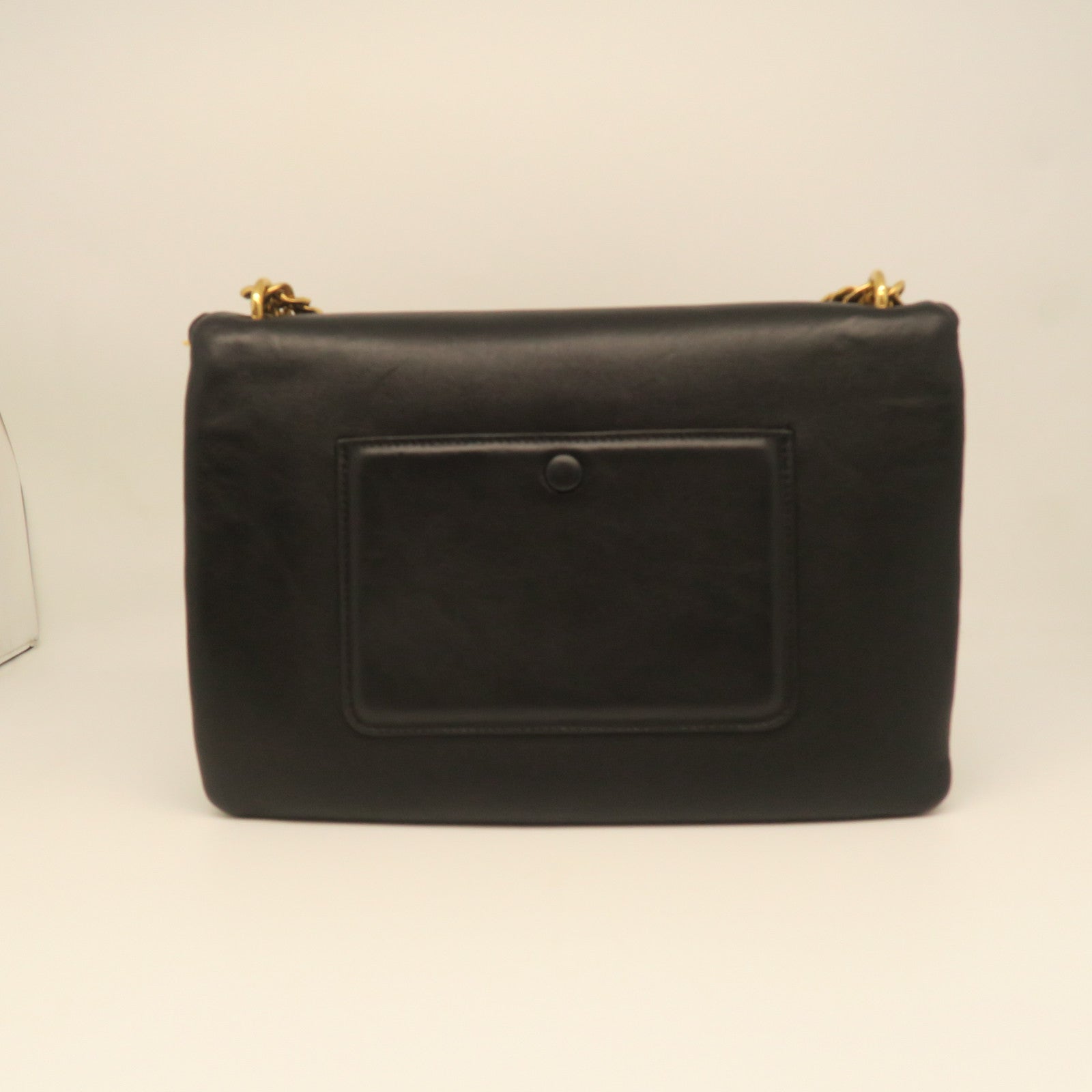 CELINE cowhide leather Shoulder Bag gold buckle shoulder bag black