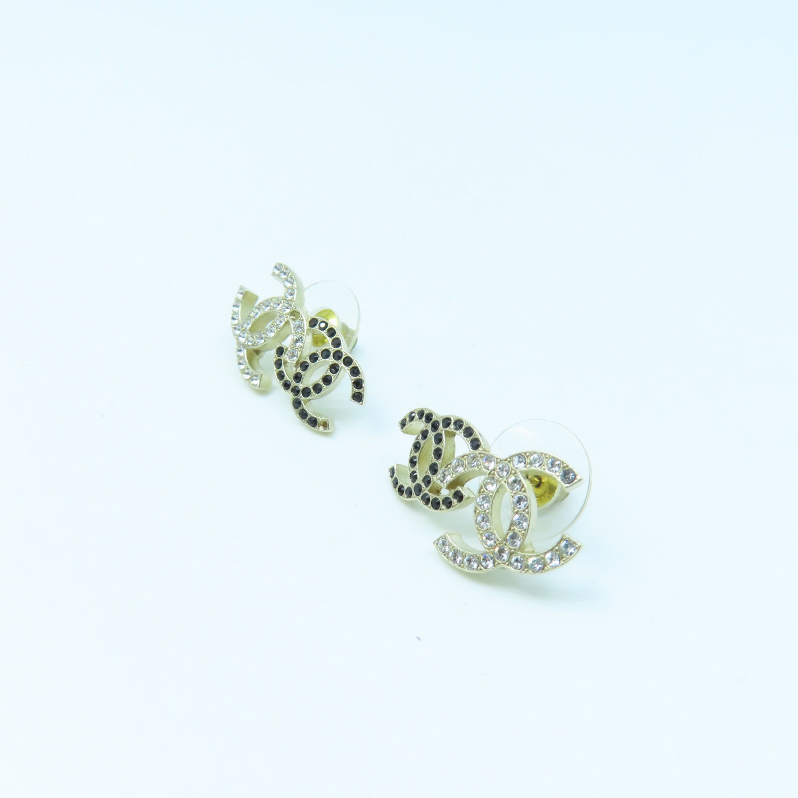 CHANEL Metal Earrings Gold Buckle Black/White