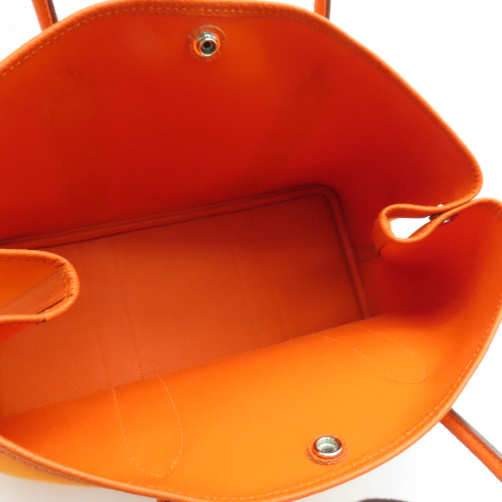 HERMES Canvas Garden Party PM Silver Button Handle Bag Orange