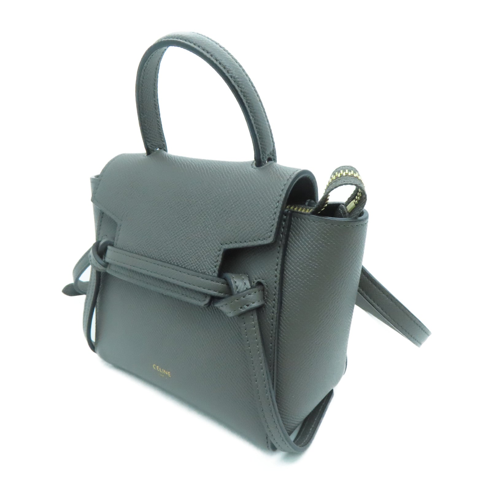CELINE 牛皮皮革Pico Belt Bag金扣手挽肩背两用袋灰色